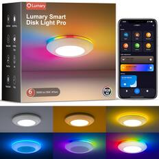 Lumary Smart Disk Light Pro
- 6 inch
- 1000 lm | 13W
- 4 Pack
- RGB AI
Features:
- Cold/Warm Dimming
- Voice Control
- 16 Million Colors
- Music Sync
- App Control
- Group Control
- Timing
Light adjustment:
- Main Light
- Auxiliary Light
Settings:
- Do Not Disturb
Scenes:
- Night
- Daily
- Streamer
- Party
- Leisure
- Rhythm