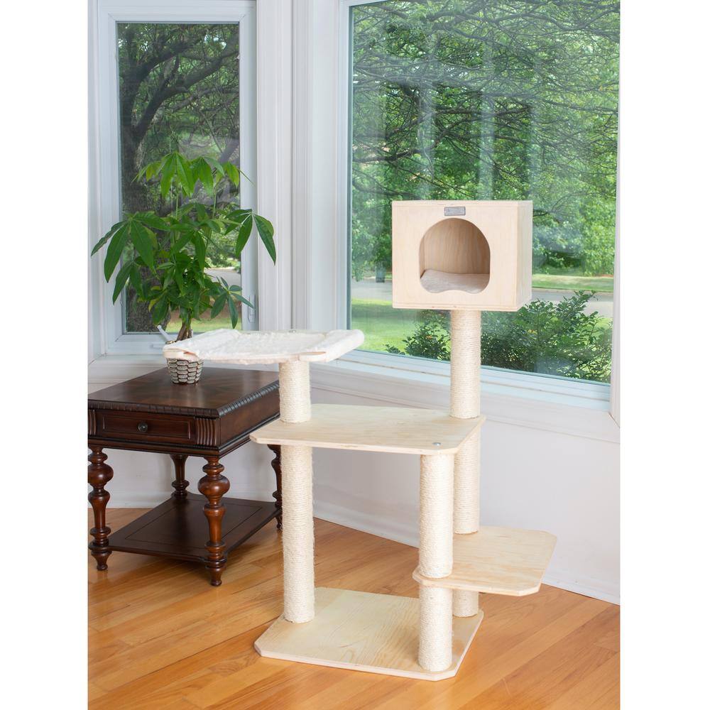 Left. Armarkat - Real Wood Premium Scots Pine Solid Wood Cat Tree 50 Tall - Beige.