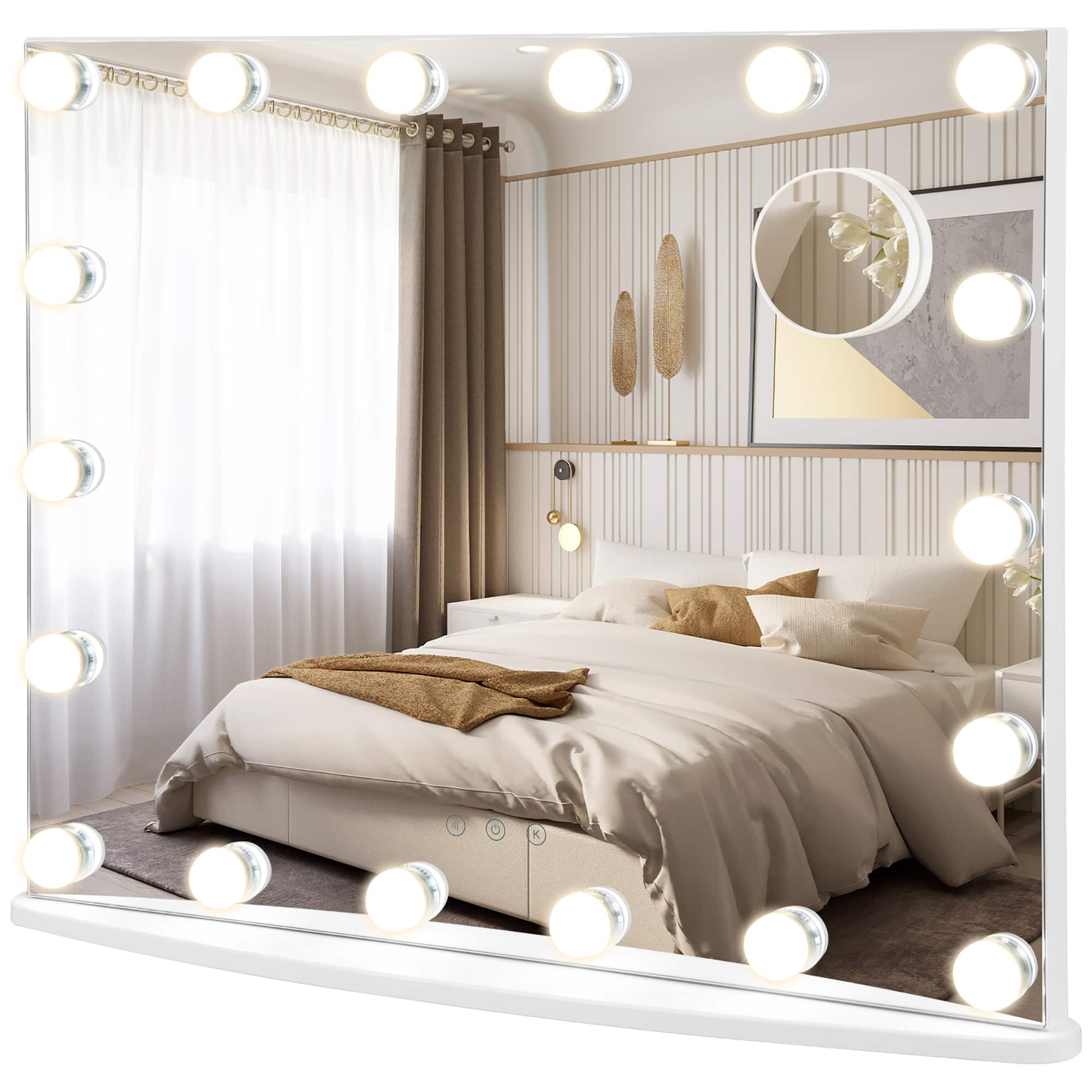 Costway - Vanity Mirror w/ Lights 3 Color Lighting Modes Tabletop & Wall-Mounted - White