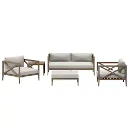 Modway - Northlake 5-Piece Teak Outdoor Patio Furniture Set - Pebble