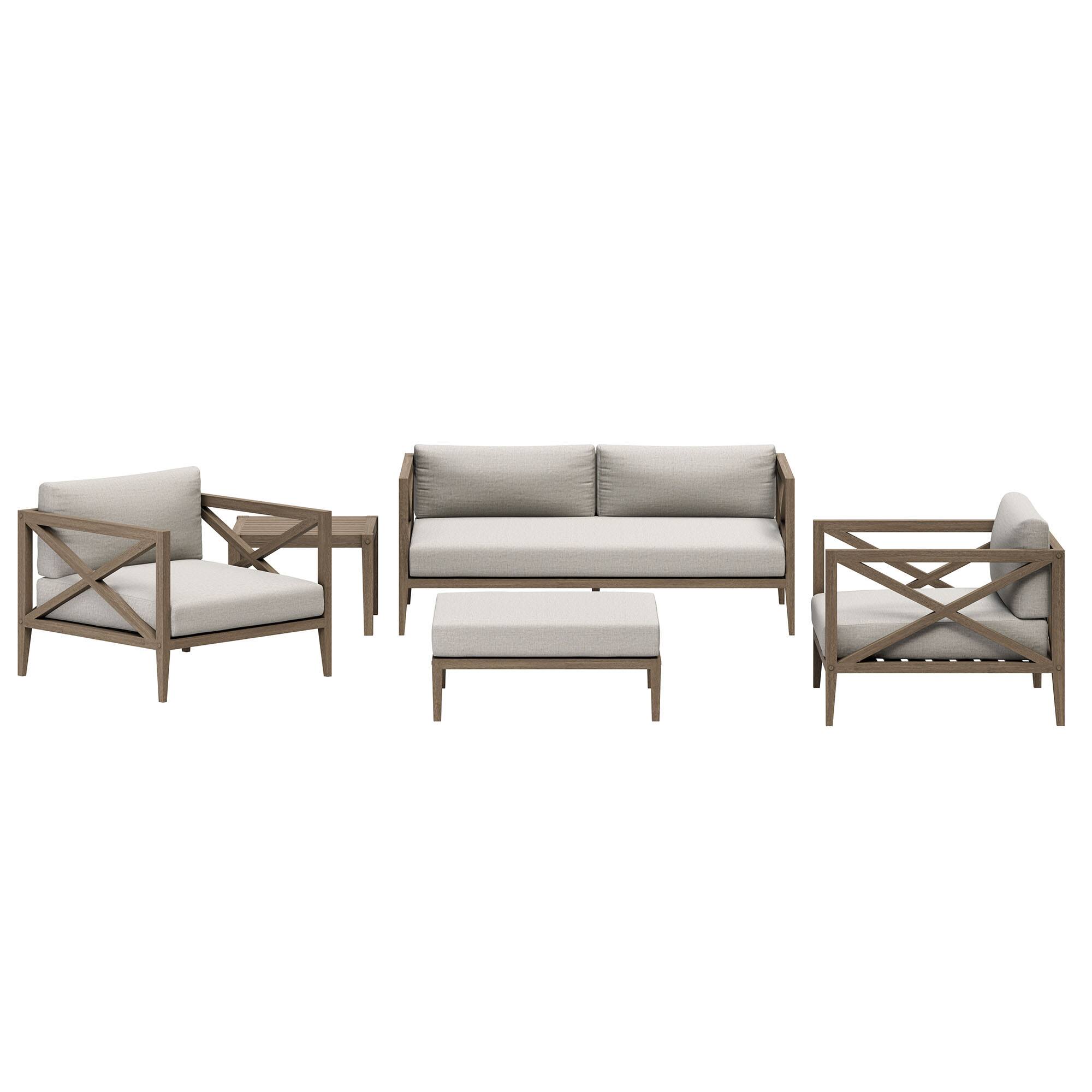 Front. Modway - Northlake 5-Piece Teak Outdoor Patio Furniture Set - Pebble.