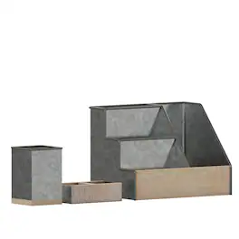Emma + Oliver - Nessa Three Piece Industrial Desk or Vanity Organizer Set with Foam Pads - Galvanized