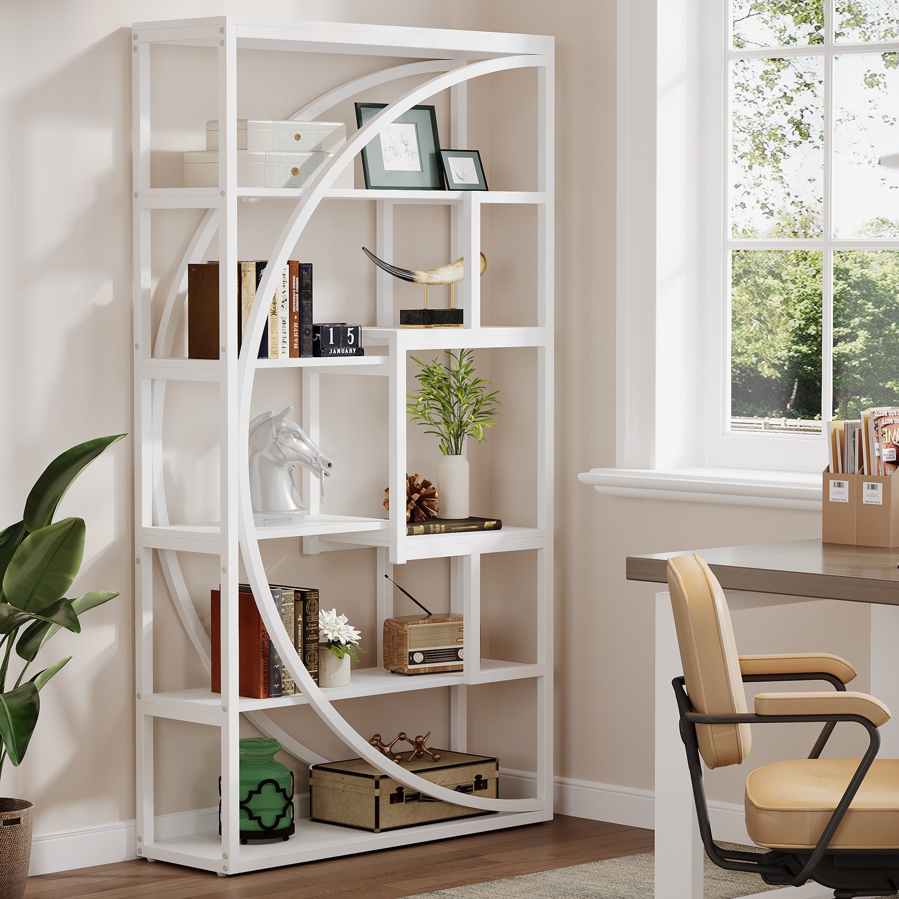 Tribesigns - Modern Bookshelf with Engineered Wood Construction and Storage Shelves for Living Room and Home Office - White