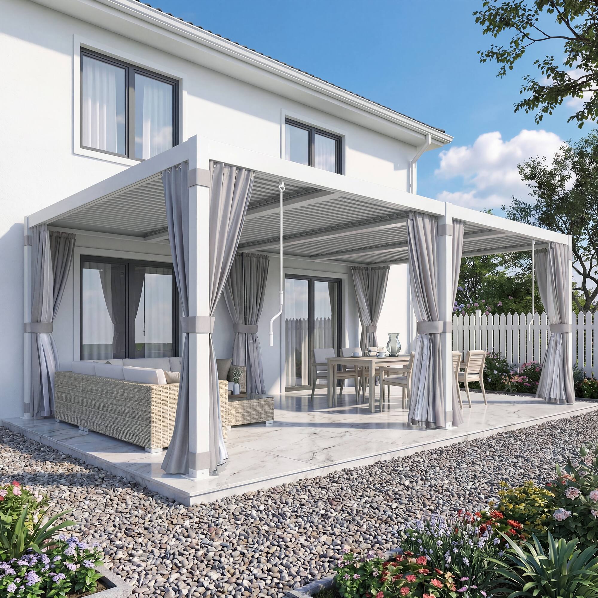 Front. U-HOMY - 12x20 Outdoor Pergola, Louvered Pergola with Adjustable Aluminum Rainproof Roof for Patio, Backyard, Pool party - White.