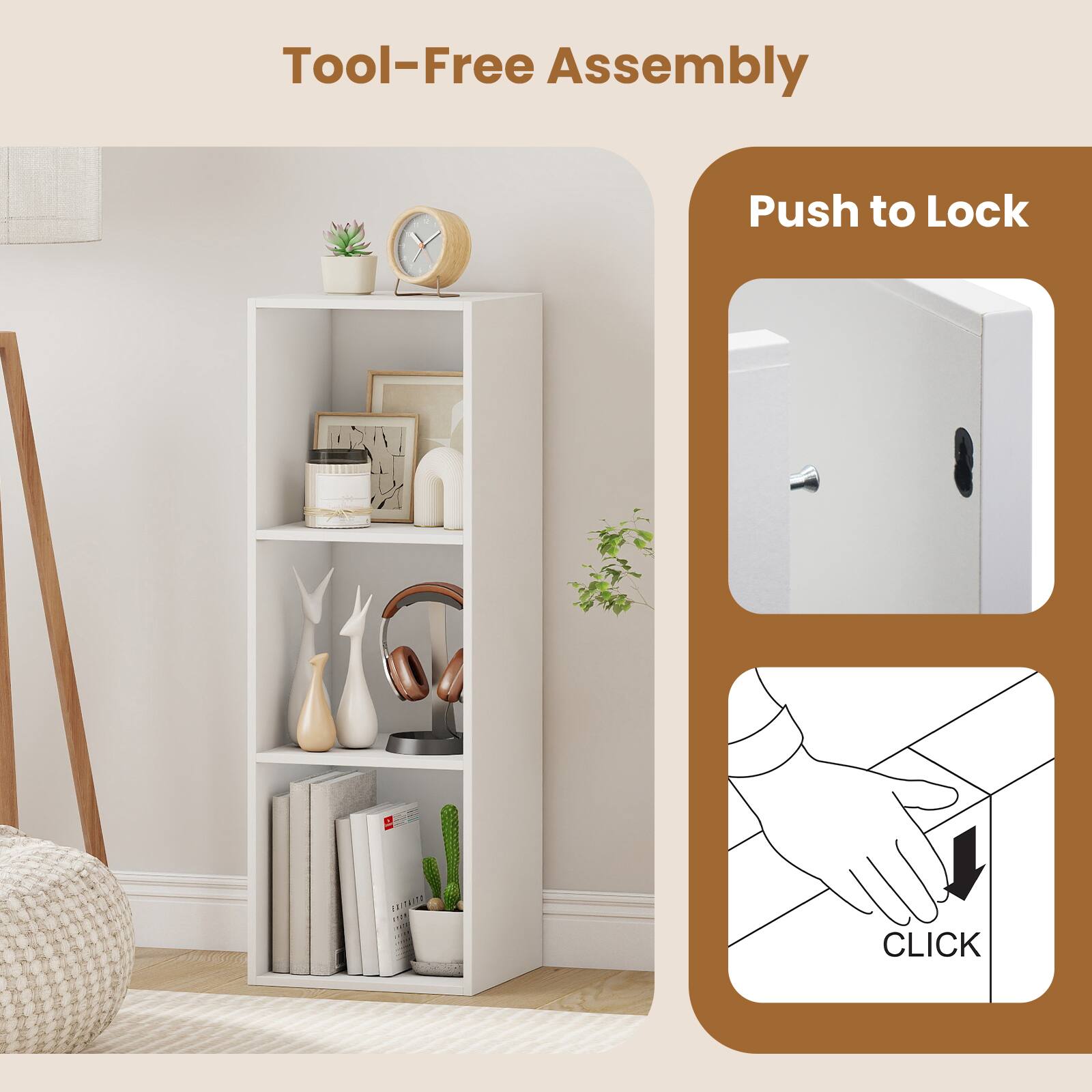 Costway 2 PCS 3 Cube Book Shelf, Tool Free Assembly, Storage Organizer ...