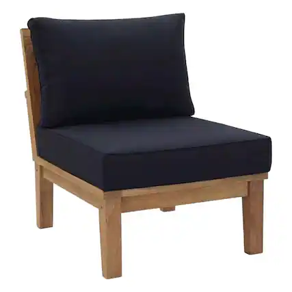 Front. Outdoor Escape - Outdoor Patio Teak Sofa With Cushions And Modern Design - Blue.