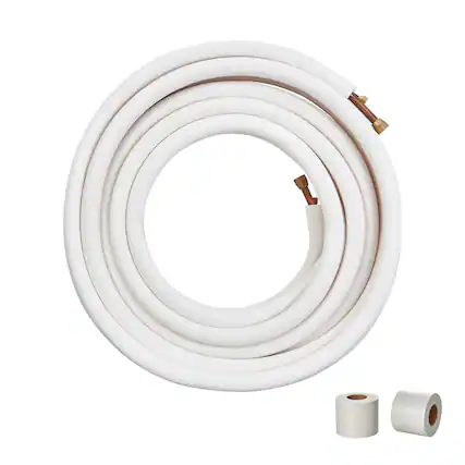 Front. VEVOR - 50FT Mini Split Line Set, 3/8" & 5/8" O.D Copper Pipes Tubing and Triple-Layer Insulation - White.