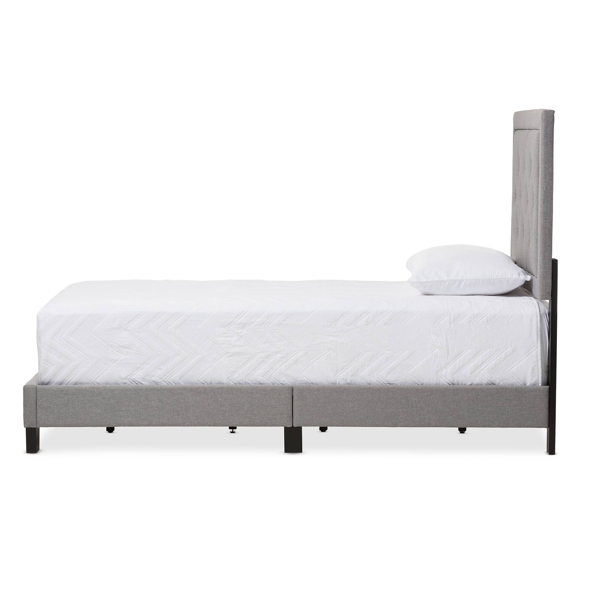 Angle. Baxton Studio - Paris Modern and Contemporary Fabric Upholstered Twin Size Tufting Bed - Grey.