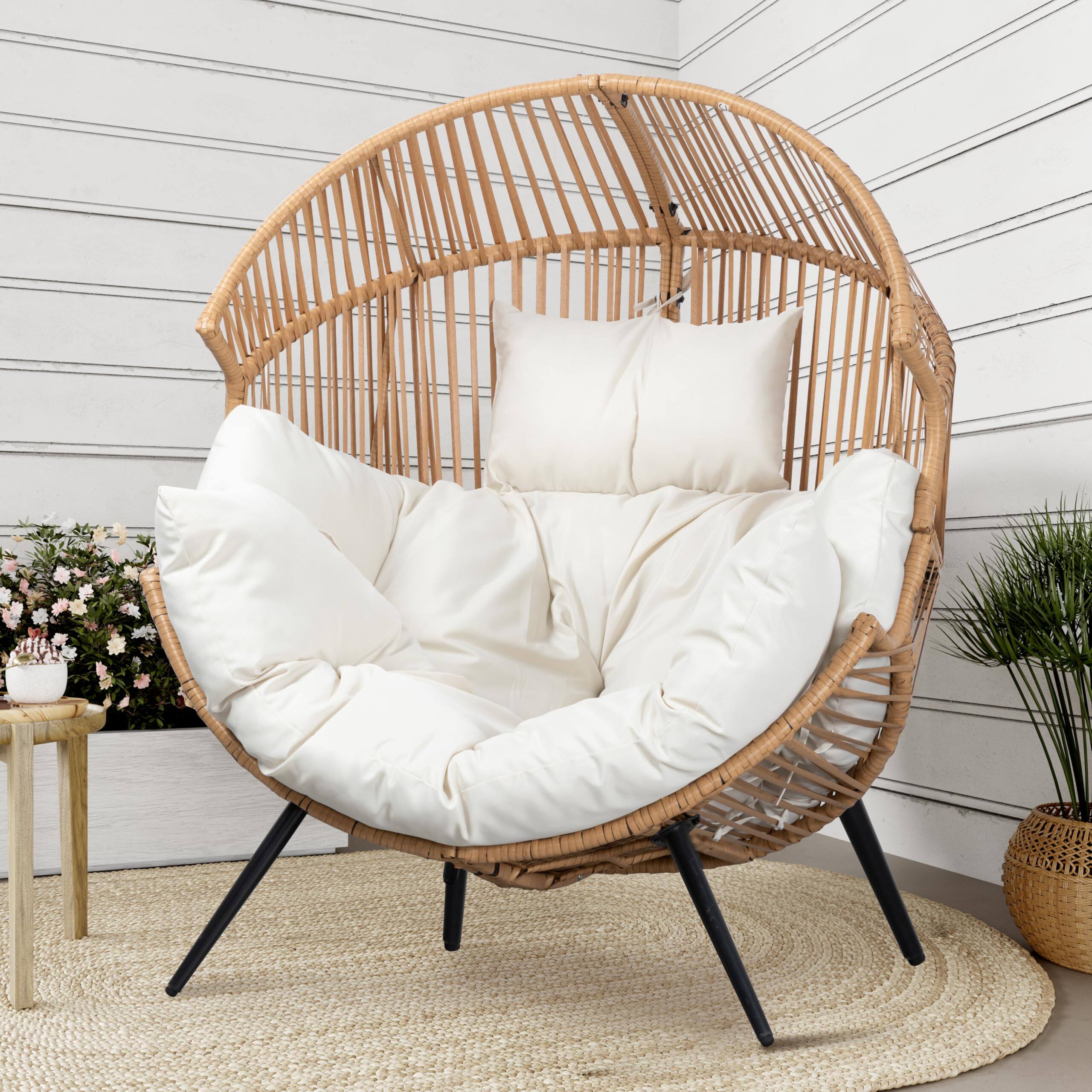 Fabibe - Wicker Egg Chair Outdoor Rattan Patio Chair with Cushion,Oversized Patio Lounge Chairs with Cushion Egg Basket - Beige Egg Chair