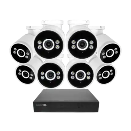 Front. Swann - AdvancedX Series / NVR-8ADVANX / 1TB / 8x NHD-ADVANXB 4K Spotlight Bullet IP Cameras / Power over Ethernet (PoE) - Black.