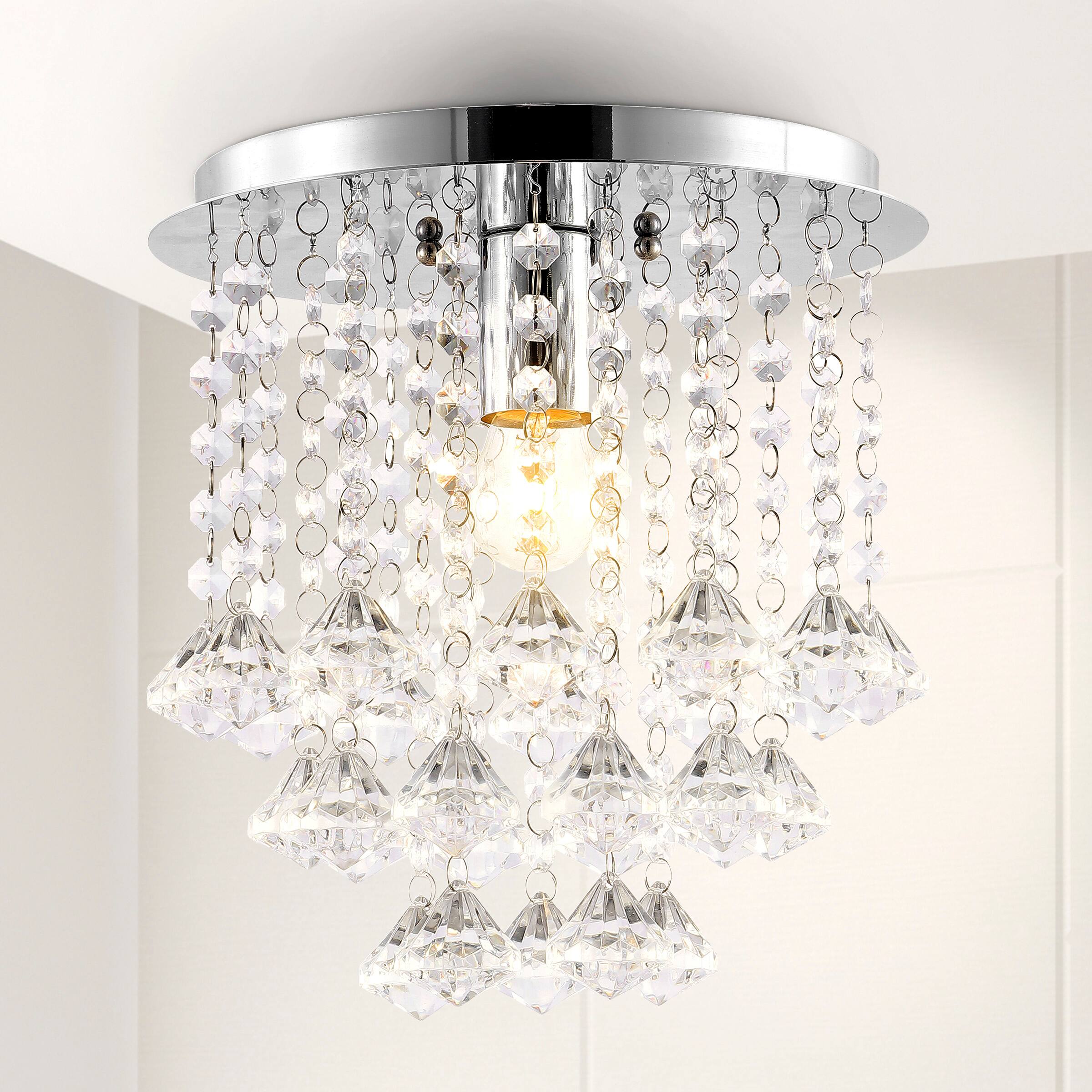 Alt View 1. Jonathan Y - Lillibet 9.88" 1-Light Traditional Transitional Iron LED Semi Flush Mount, Chrome/Clear - Chrome.