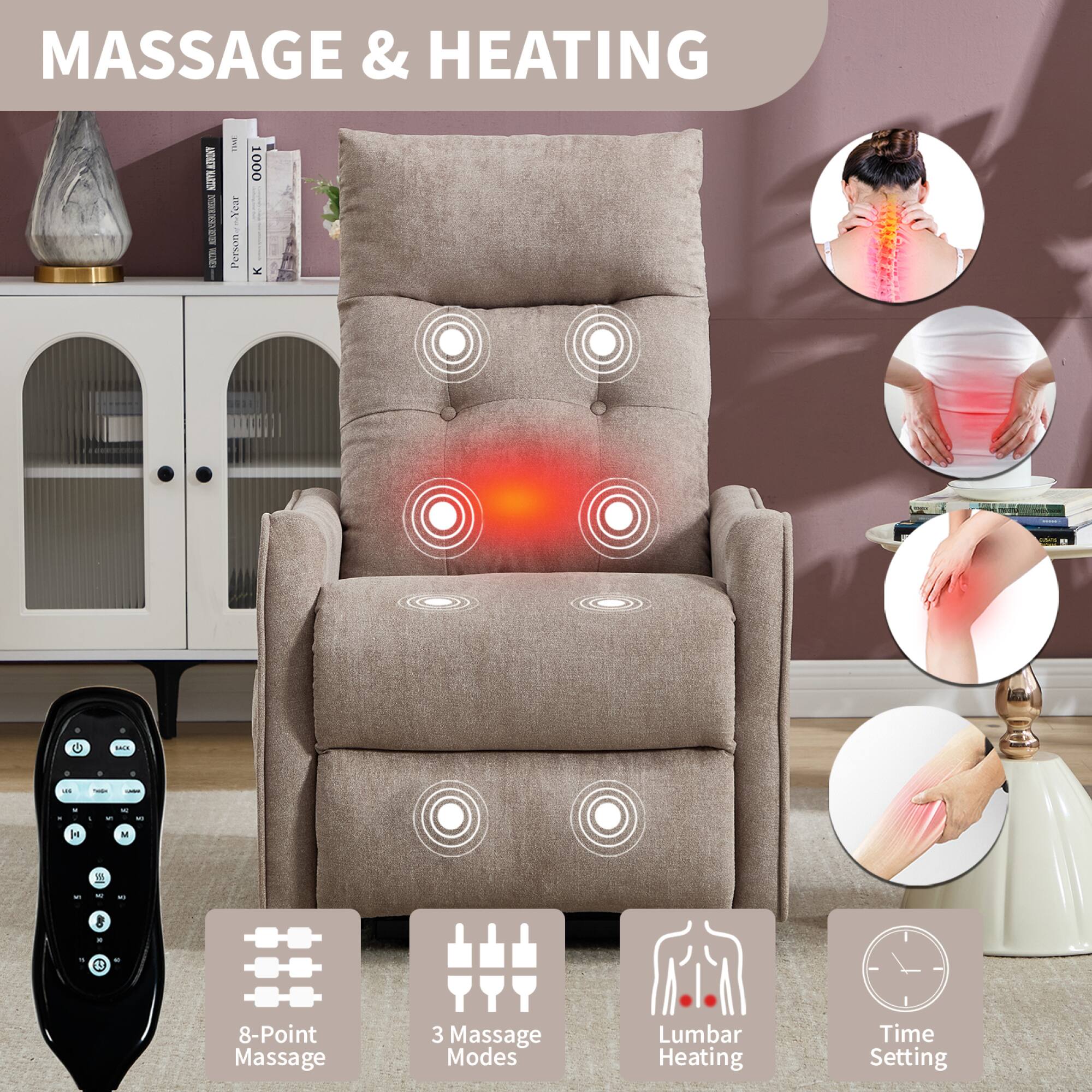MASSAGE & HEATING

8-Point Massage  
3 Massage Modes  
Lumbar Heating  
Time Setting