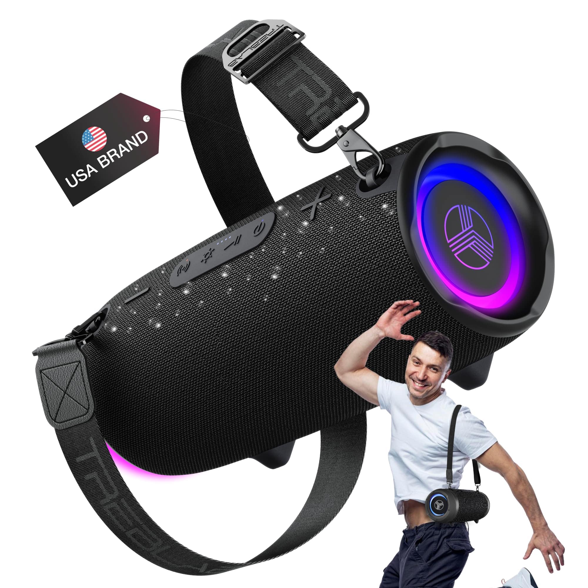 Dazzling Pops - Ultra Loud Wireless - 60w Stereo Sound With Deep Bass 20h Playtime Powerbank Waterproof Loudest Portable - Black