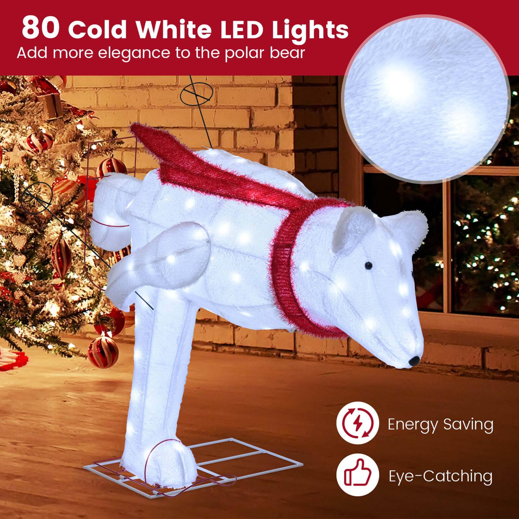80 Cold White LED Lights Add more elegance to the polar bear. Energy Saving Eye-Catching.