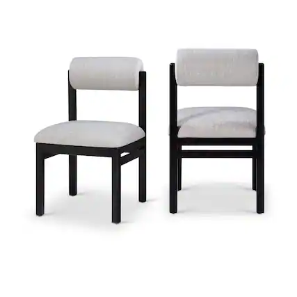 Front. Meridian Furniture - Roundhill Grey Linen Textured Fabric Upholstered Dining Chair, Set of 2 - Grey.