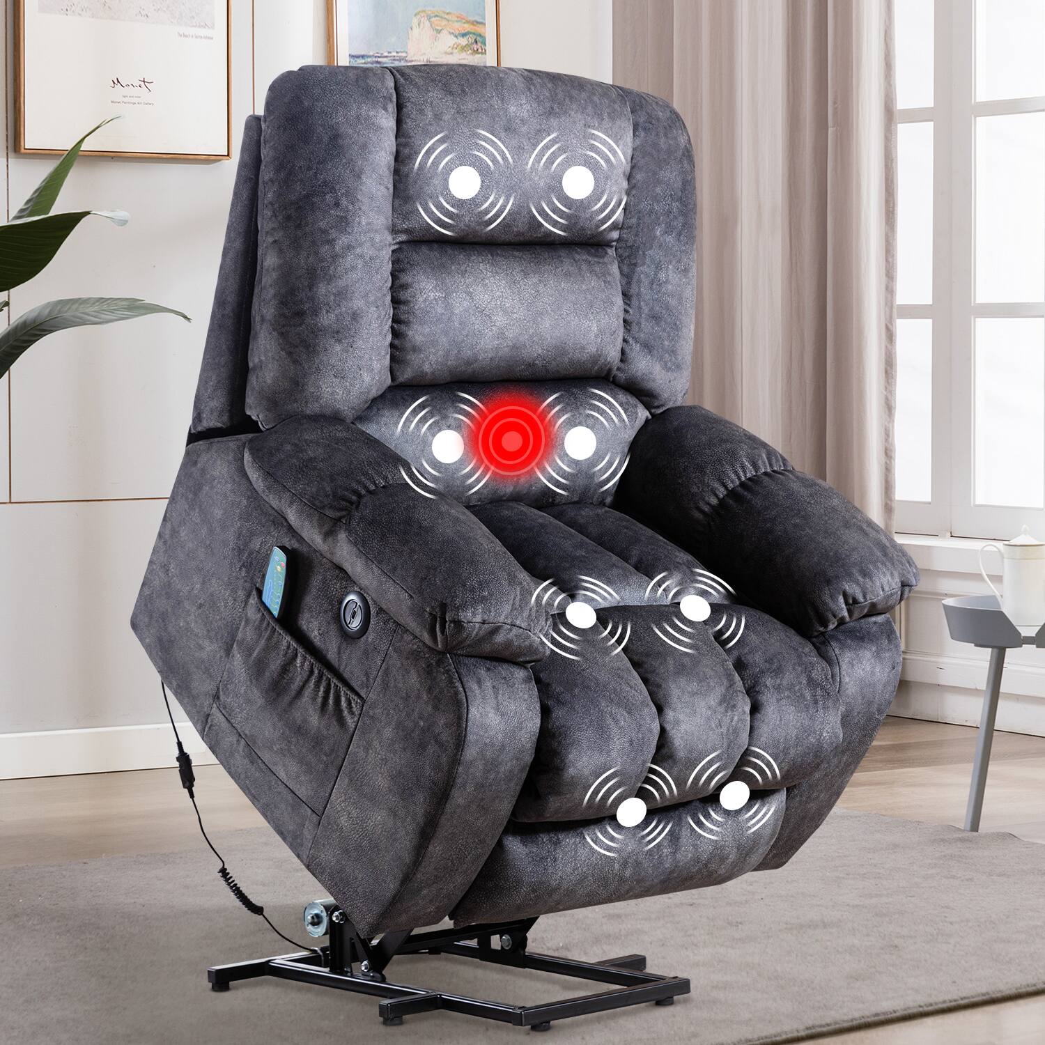 Bestier 39 Oversized Microfiber Power Lift Recliner Chair with USB and 8 Heated Massage Points Gray USUSBBYCZUS L501939Q GREYBT M Best Buy