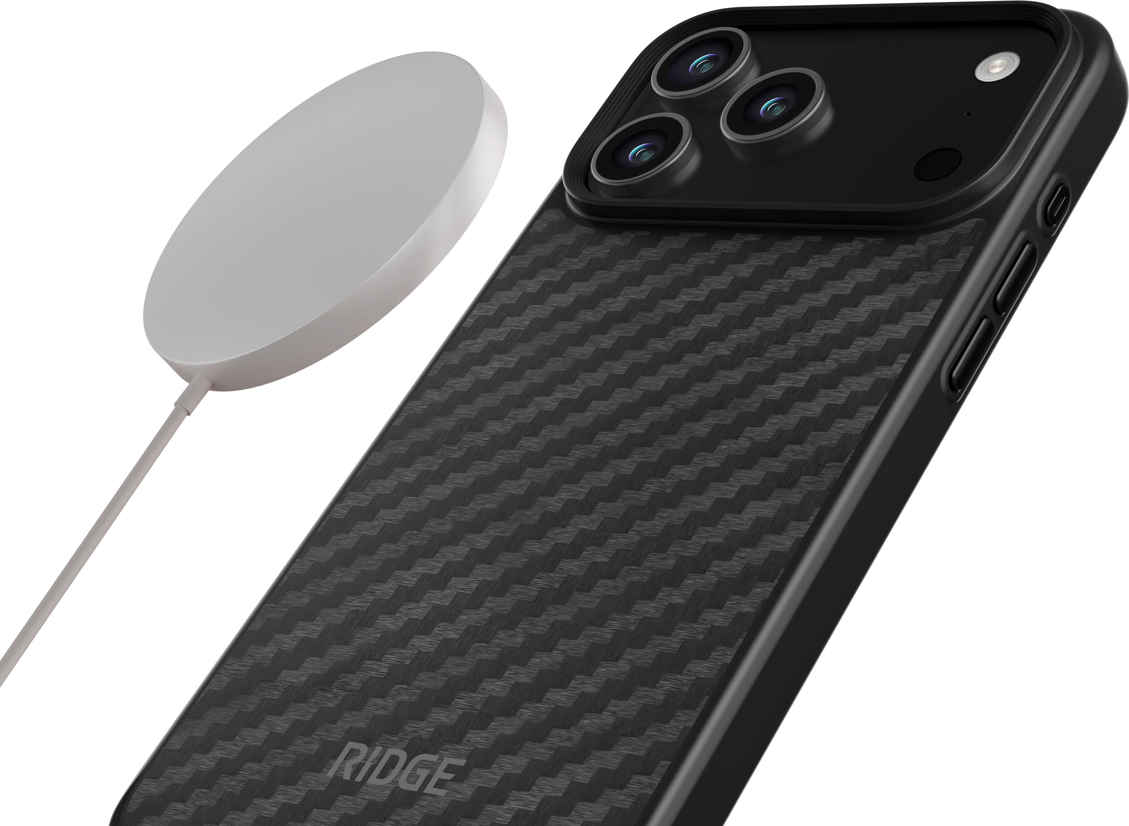 Left. The Ridge Wallet - Apple  iPhone 17 Pro Max Case - Carbon.