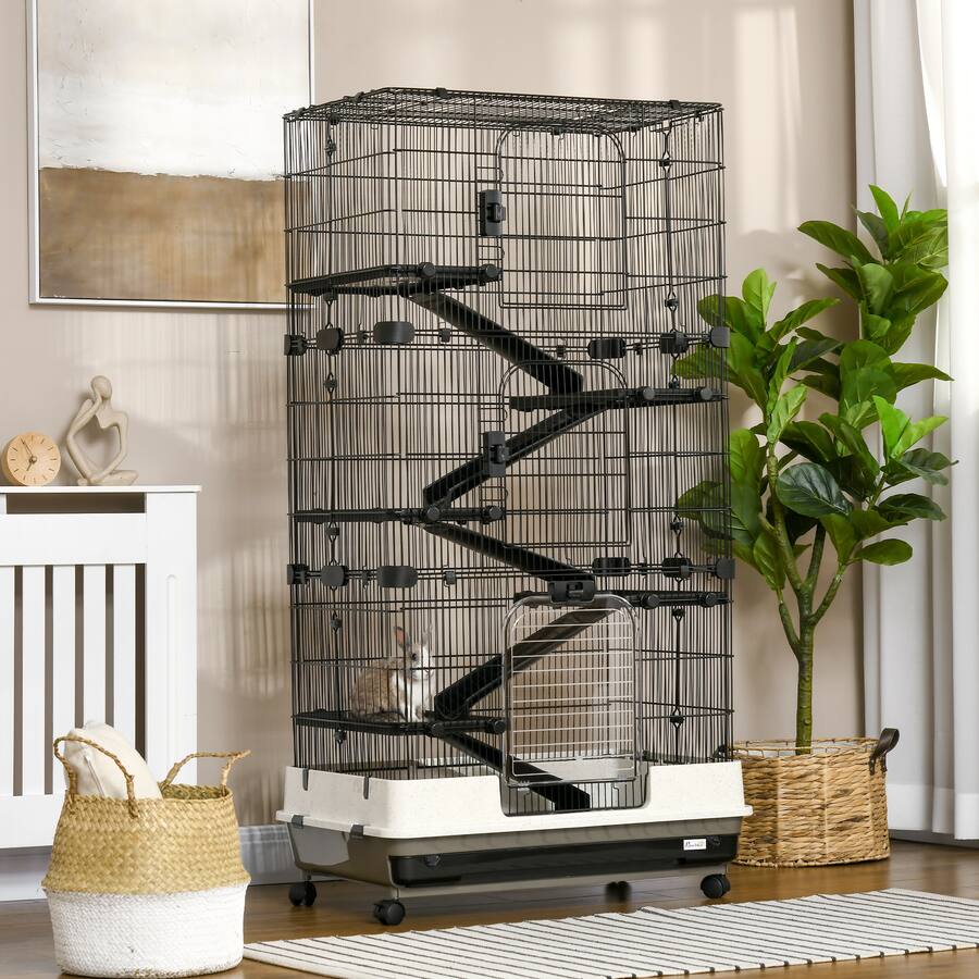 Moving Cage For Rabbit Pawhut 6 tier Platform Rolling Small Animal Rabbit Cage for Hamsters ...