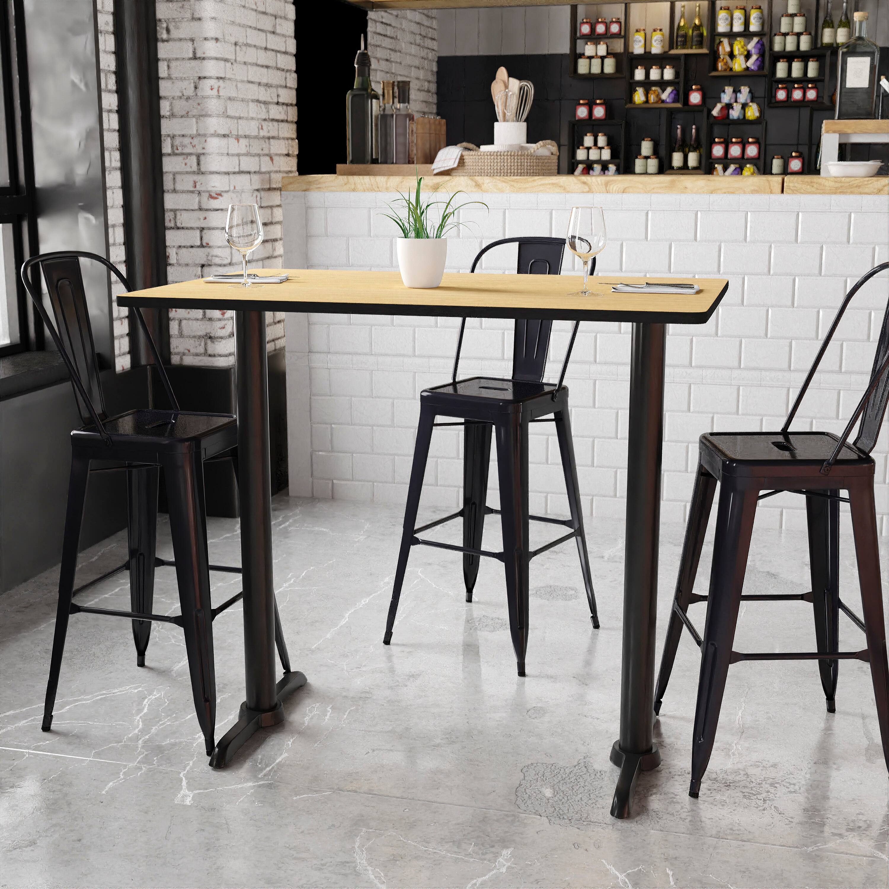 Angle. Flash Furniture - Stiles 30'' x 48'' Rectangular Natural Laminate Table Top with 5'' x 22'' Bar Height Table Bases - Natural.