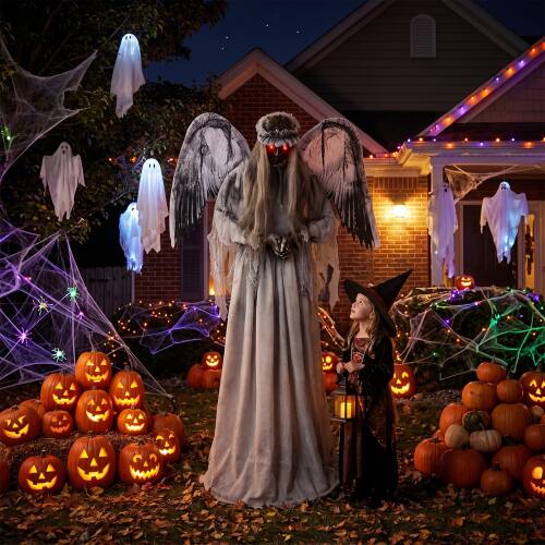 Alt View 9. Winado - 5.7FT Halloween Crying Angel with Lighted Eyes, Shaking Turning Head, Scary Sound for Indoor Outdoor Holiday Decoration - Light Gray.