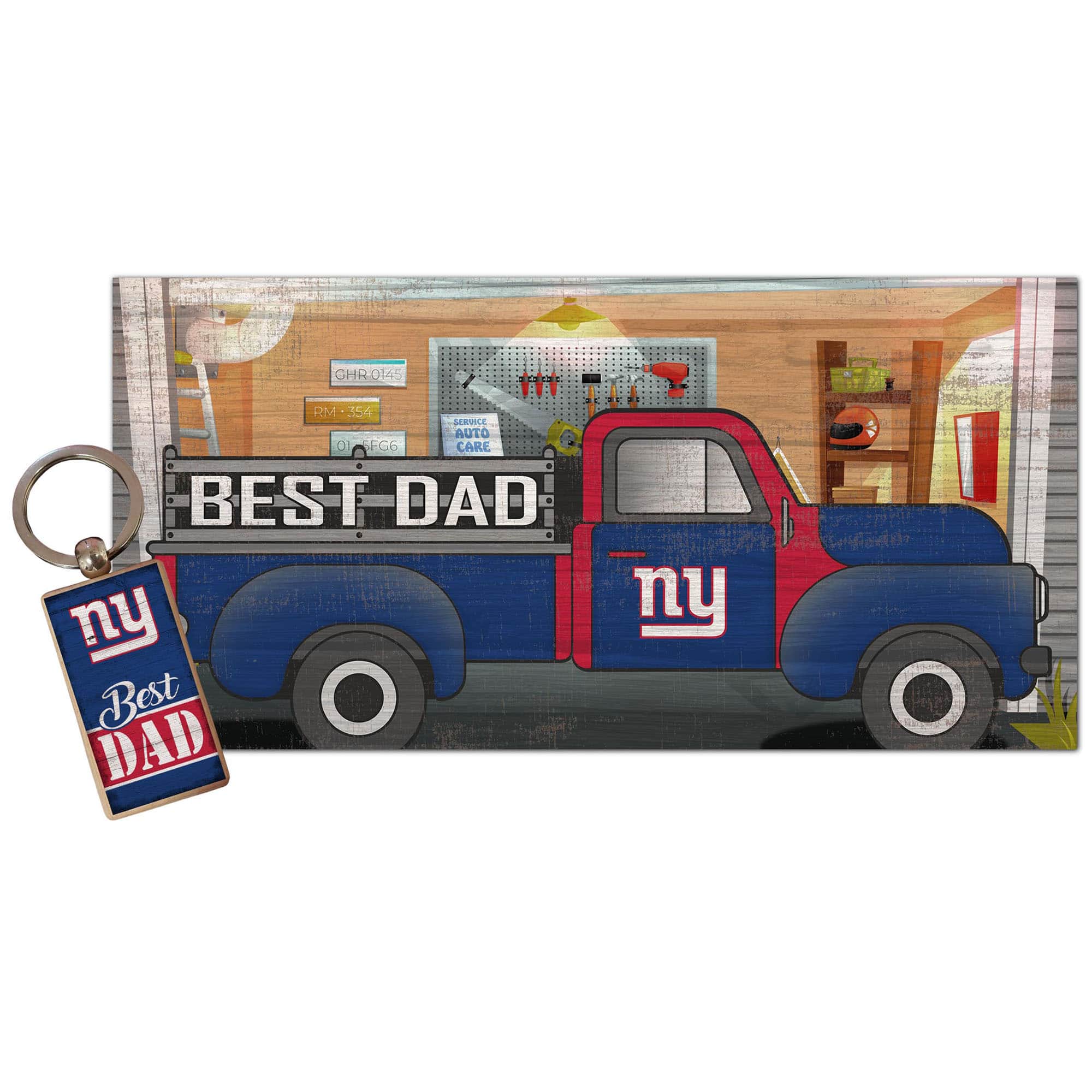 Fan Creations - New York Giants 6'' x 12'' Best Dad Truck Sign & Key Chain Bundle - Multicolor