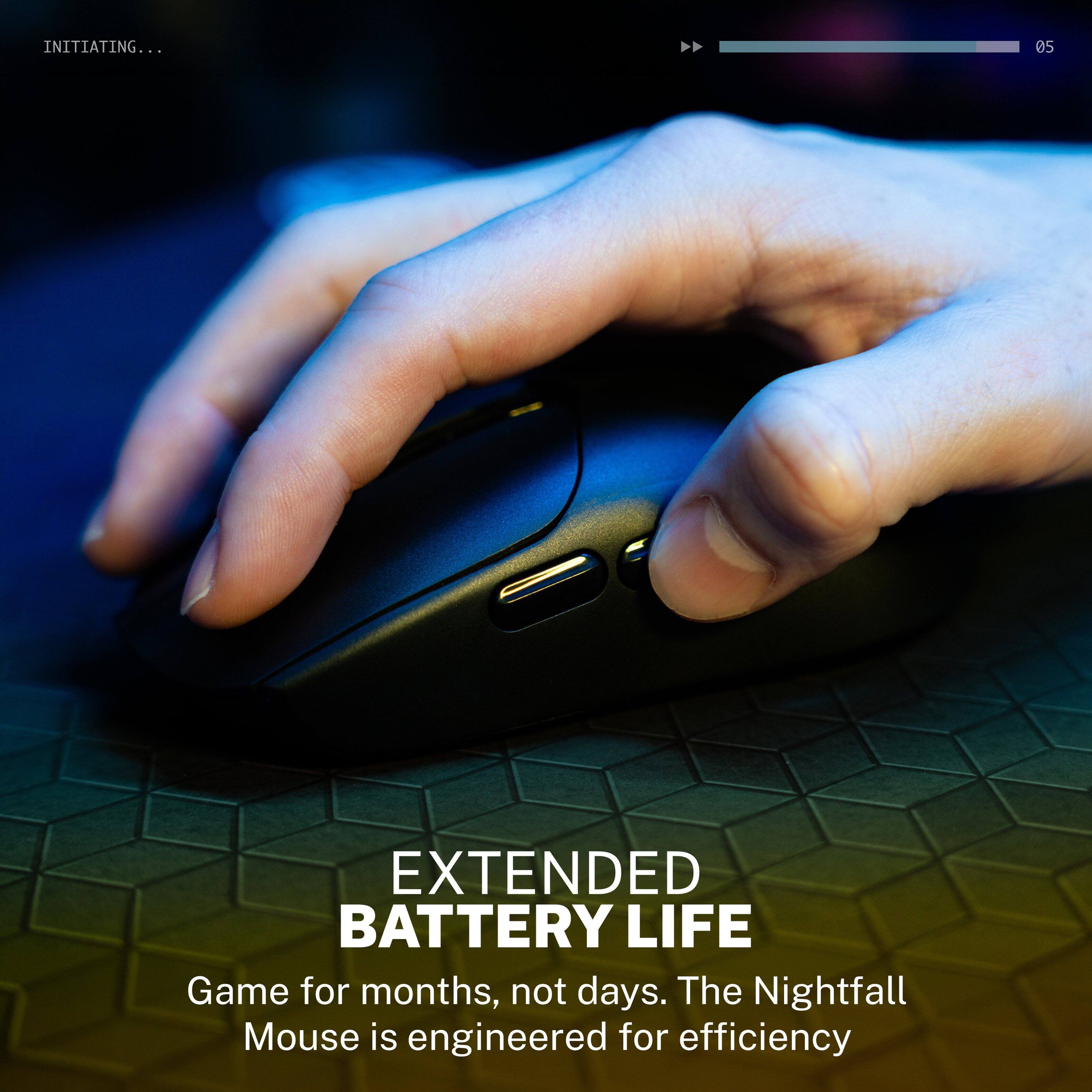 INITIATING...

EXTENDED BATTERY LIFE

Game for months, not days. The Nightfall Mouse is engineered for efficiency