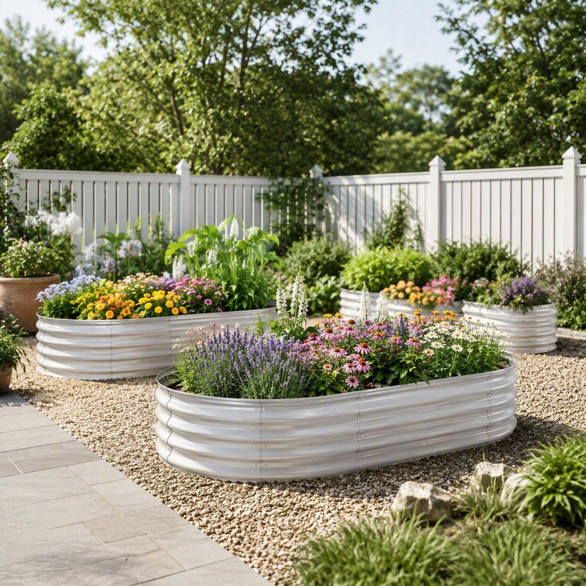 Back. RYHNUYNE - 2 Pack Galvanized Raised Garden Bed Kit 8x4x1ft Outdoor Planter Box for Vegetables Flowers Herbs, Rustproof Metal - Silver.