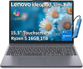 Lenovo - IdeaPad Slim 3 15.3" WUXGA Touchscreen Laptop - AMD Ryzen 5 with 16GB Memory - 1TB SSD - Windows 11 Pro - Luna Grey