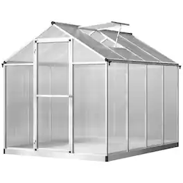 Outsunny - 8' L x 6' W Walk-In Polycarbonate Greenhouse with Roof Vent for Ventilation & Rain Gutter for