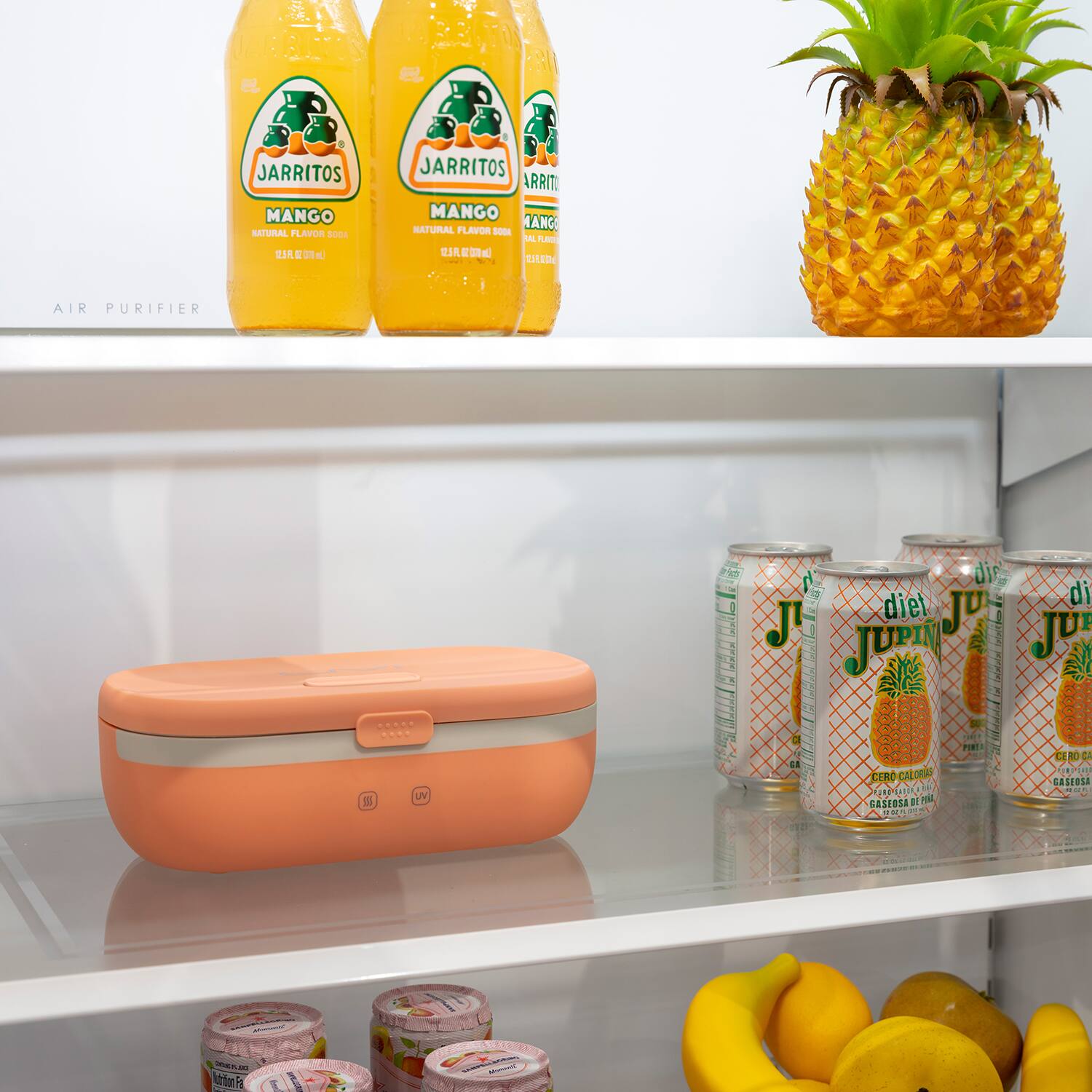 The text on the image is:

- JARRITOS MANGO NATURAL FLAVOR SODA
- DIET JUPITER
- AIR PURIFIER
- JUPITER CERO CALORIAS