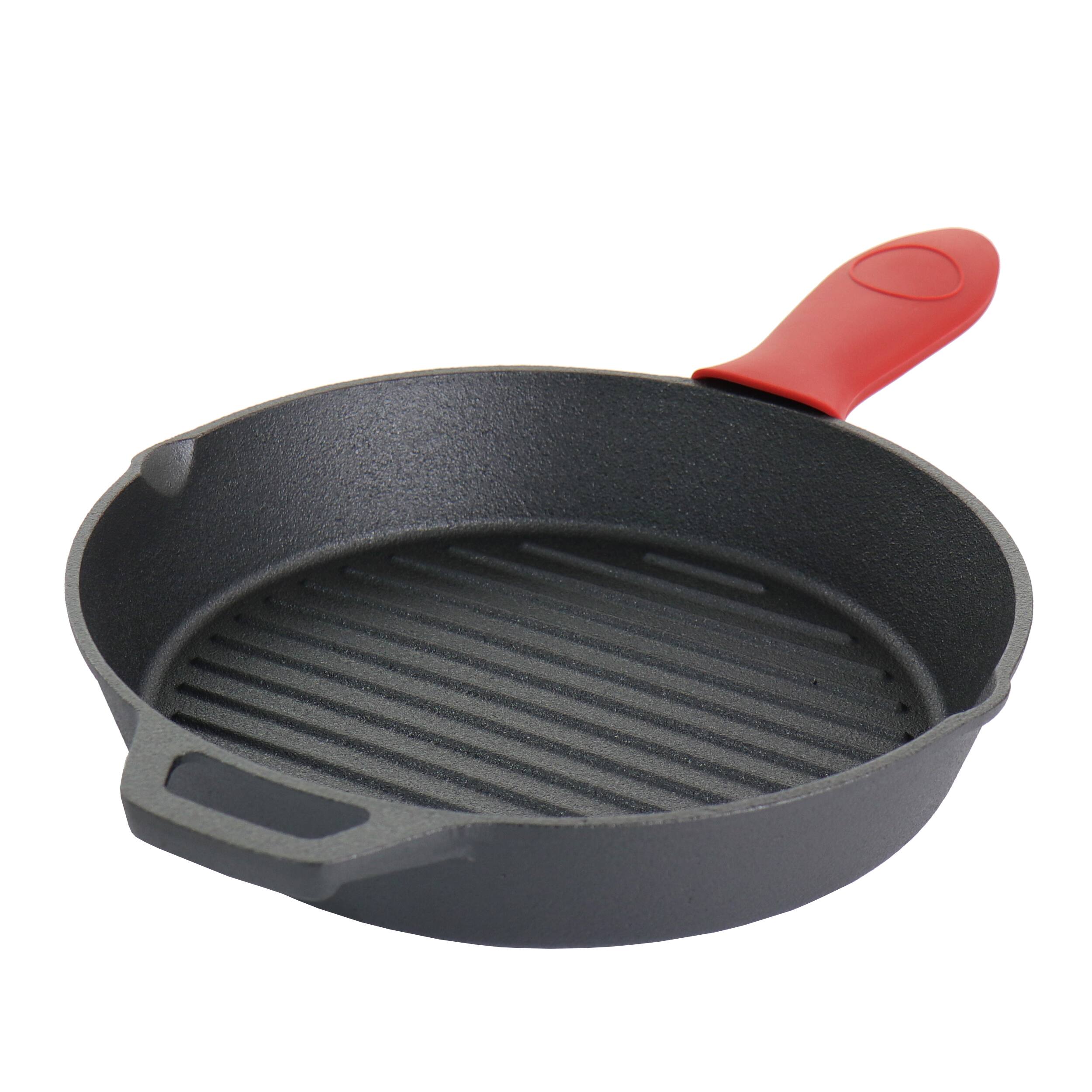 Alt View 5. Mega Chef - MegaChef Pre-Seasoned Cast Iron 6 Piece Set with Red Silicone Holders - Black and Red.
