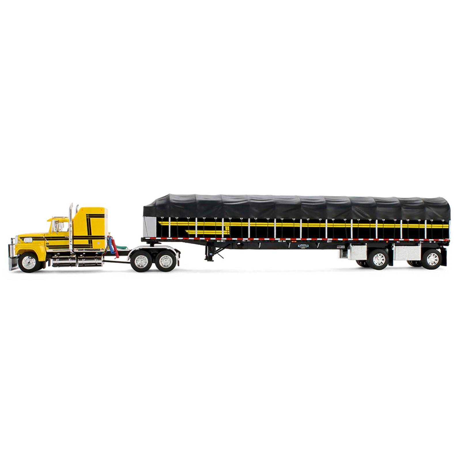 Alt View 2. First Gear - Ford LTL 9000 with 60" Aerodyne Sleeper & 53' Wilson Roadbrute Trailer w/Wagon Yellow w/Black 1/64 Model by First Gear.