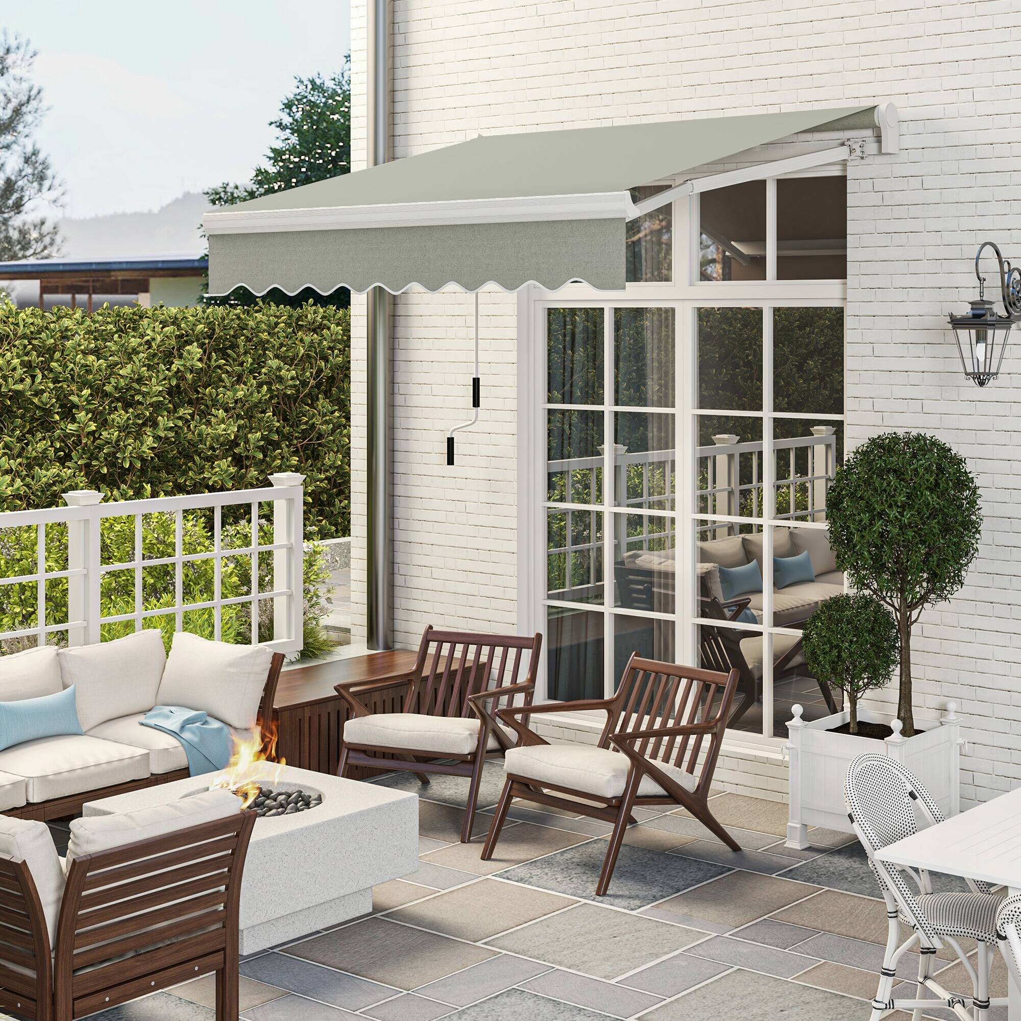 Angle. Outsunny - 8' x 7' Patio Retractable Awning, Manual Exterior Sun Shade Deck Window Cover - Grey.