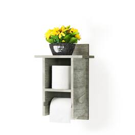 Oumilen - Wall Mounted Double Toilet Paper Holder with Shelf – Olive Green Rustic Wood Tissue Rack
