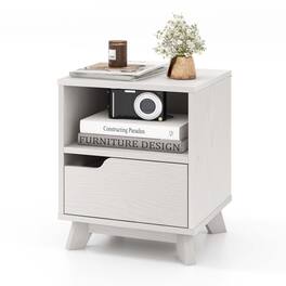 Costway - 1 PCS Nightstand Sofa Side End Table with Storage Shelf & Drawer Space-Saving White - Distressed White
