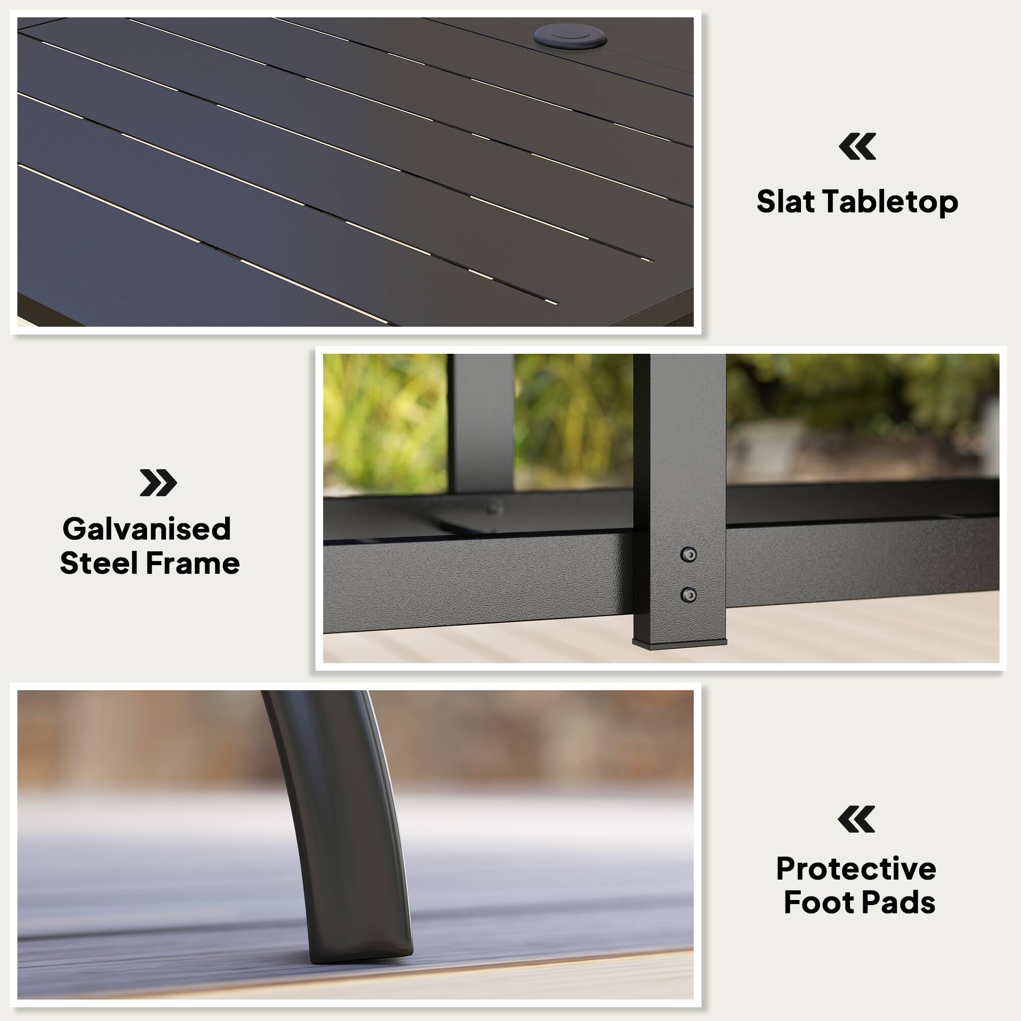 Slat Tabletop, Galvanised Steel Frame, Protective Foot Pads