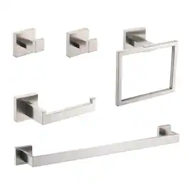 Boyel Living - 5-Piece SUS304 Bathroom Set: Towel Bar + Ring + Hooks + TP Holder Brushed Finish - Brushed Nickel