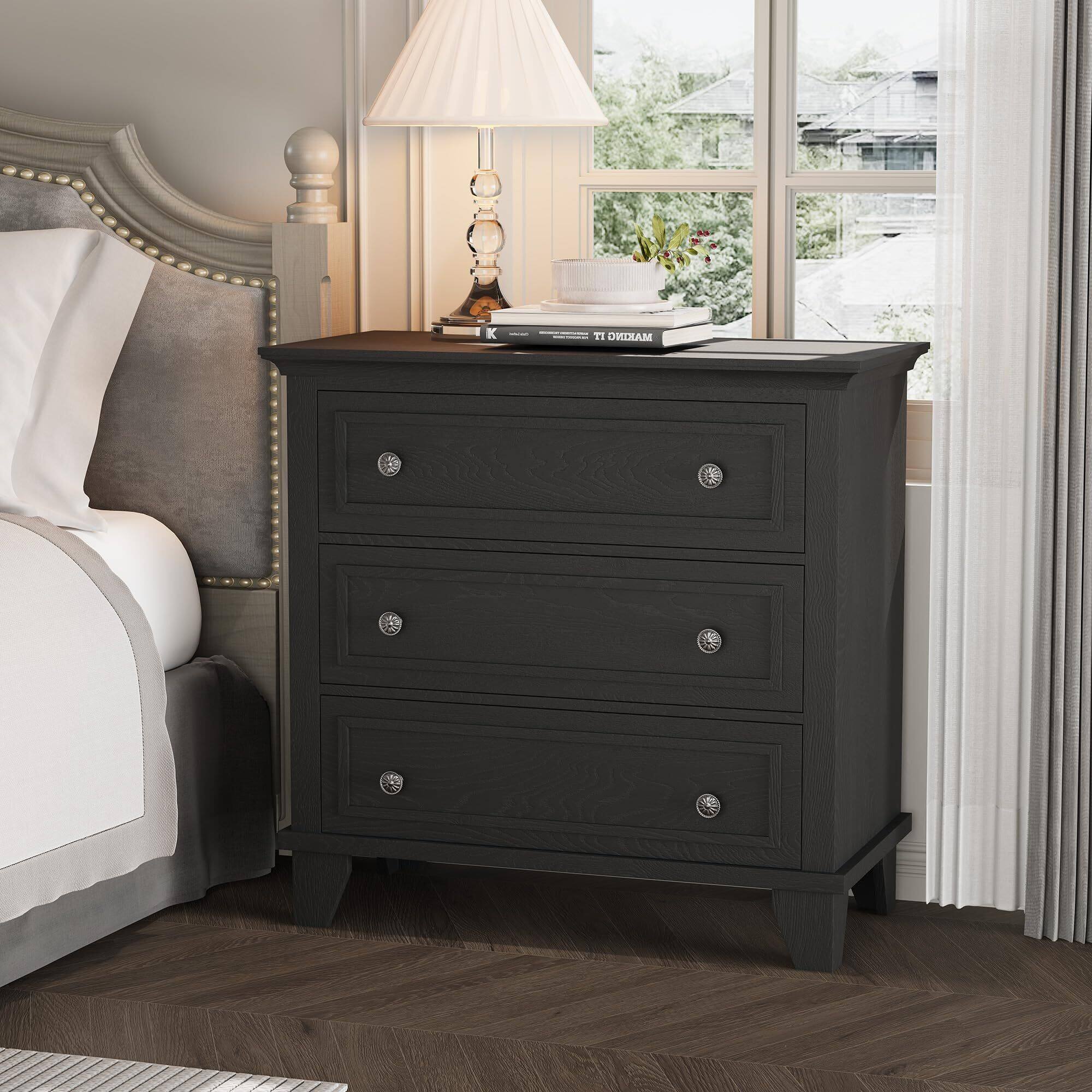 Alt View 1. Acekool - 3 Drawer Dresser for Bedroom, Wide Chest of Drawers with Vintage Handle - Black.