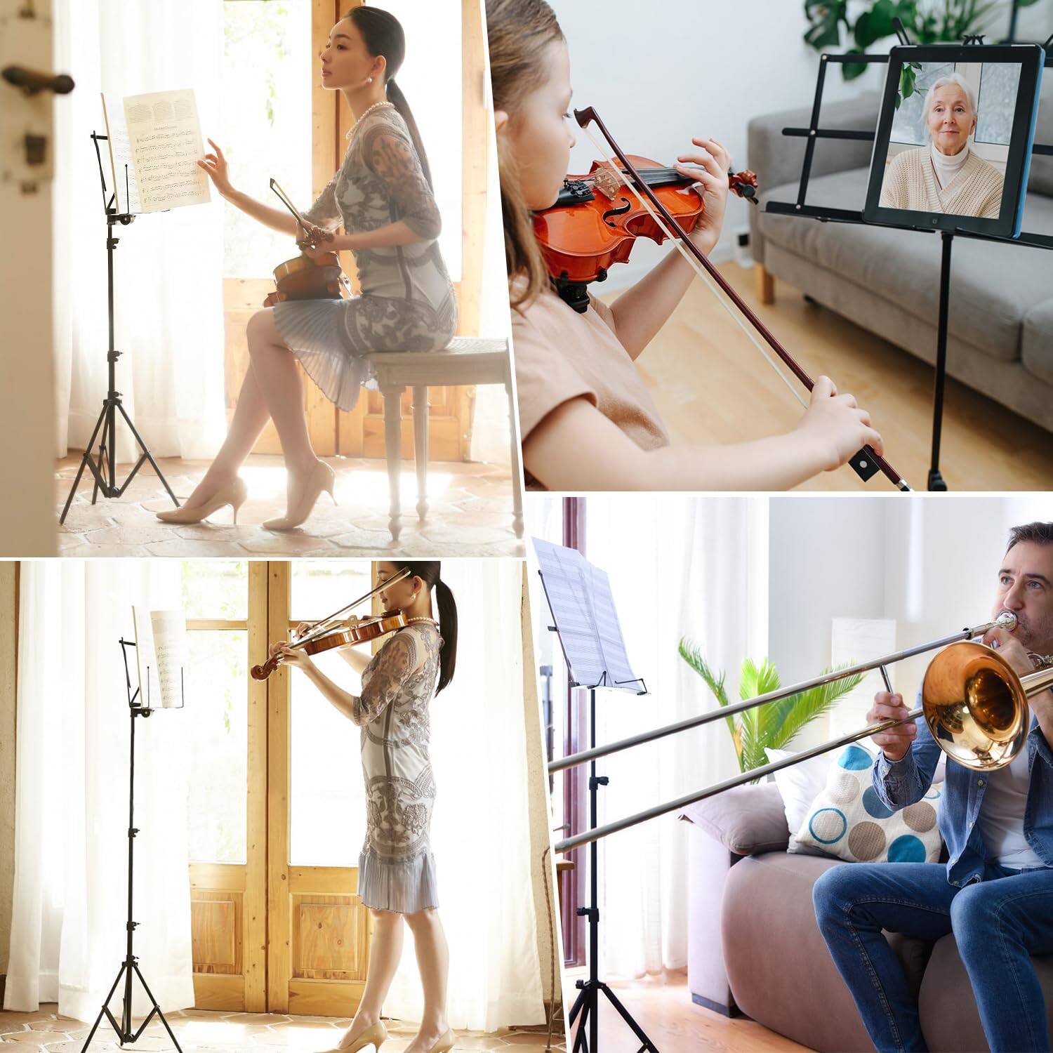 Alt View 4. MAGICAL RUBS - 1 Pack Music Stand With Sheet Clip Holder & Carrying Bag Adjustable Height - The height of the music stand - 1 Pack Pink.