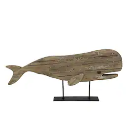 Things2Die4 - Wood Whale Statue on Stand Rustic Coastal 13.5 Inches Long Shelf Decor - Natural