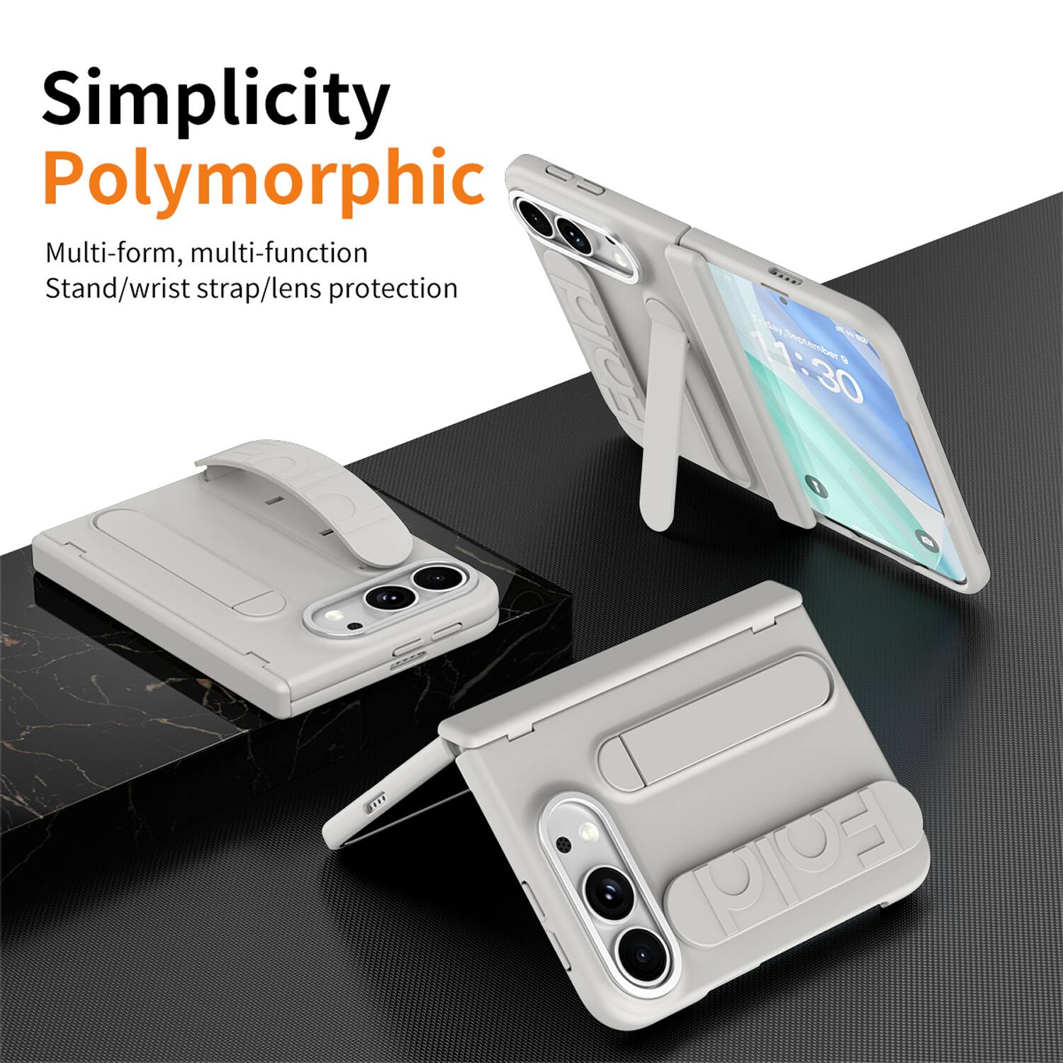 Simplicity Polymorphic  
Multi-form, multi-function  
Stand/wrist strap/lens protection  

11:30 September 8