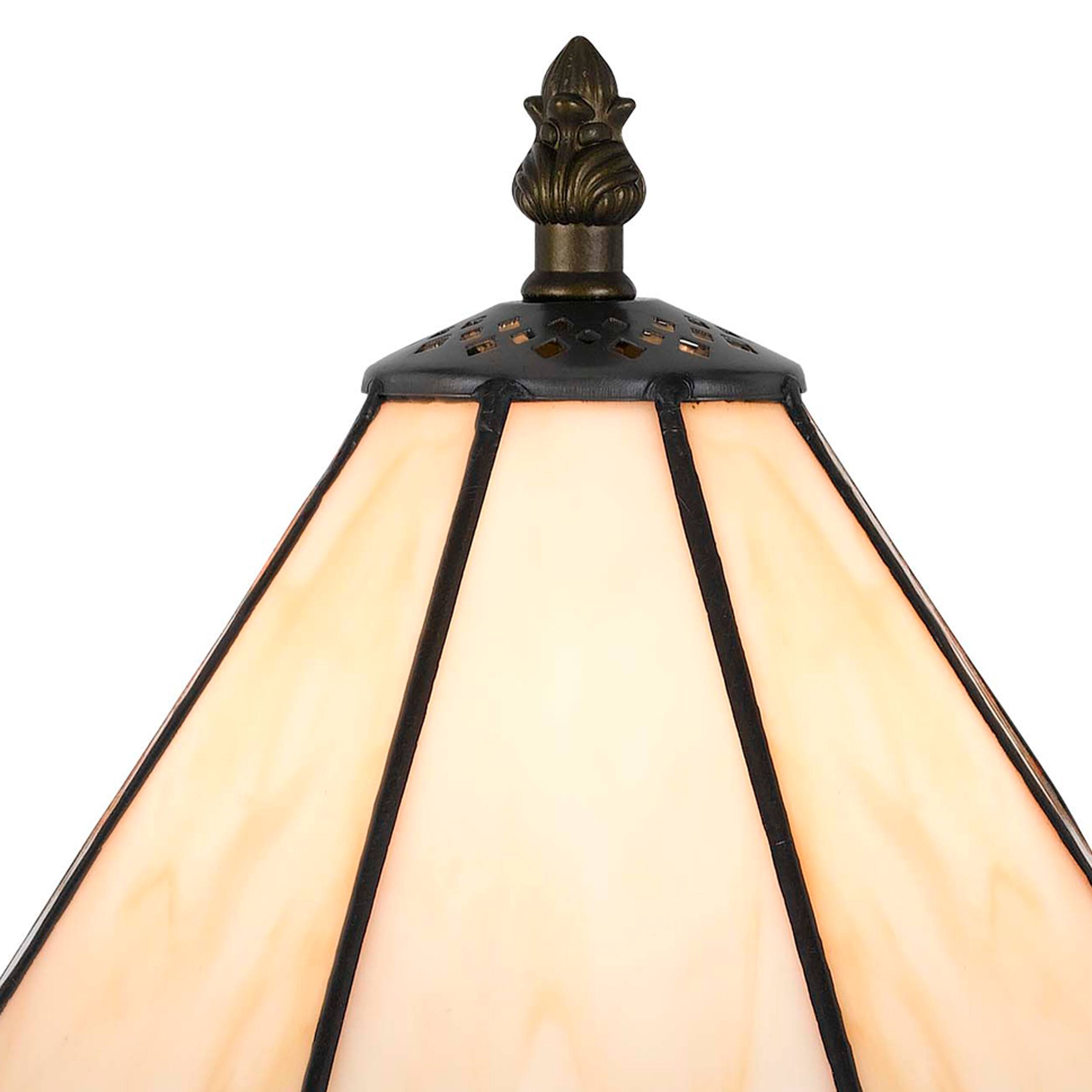 Back. Manhattan Lane - Tree Like Metal Body Tiffany Table lamp with Conical Shade - Beige and Bronze.