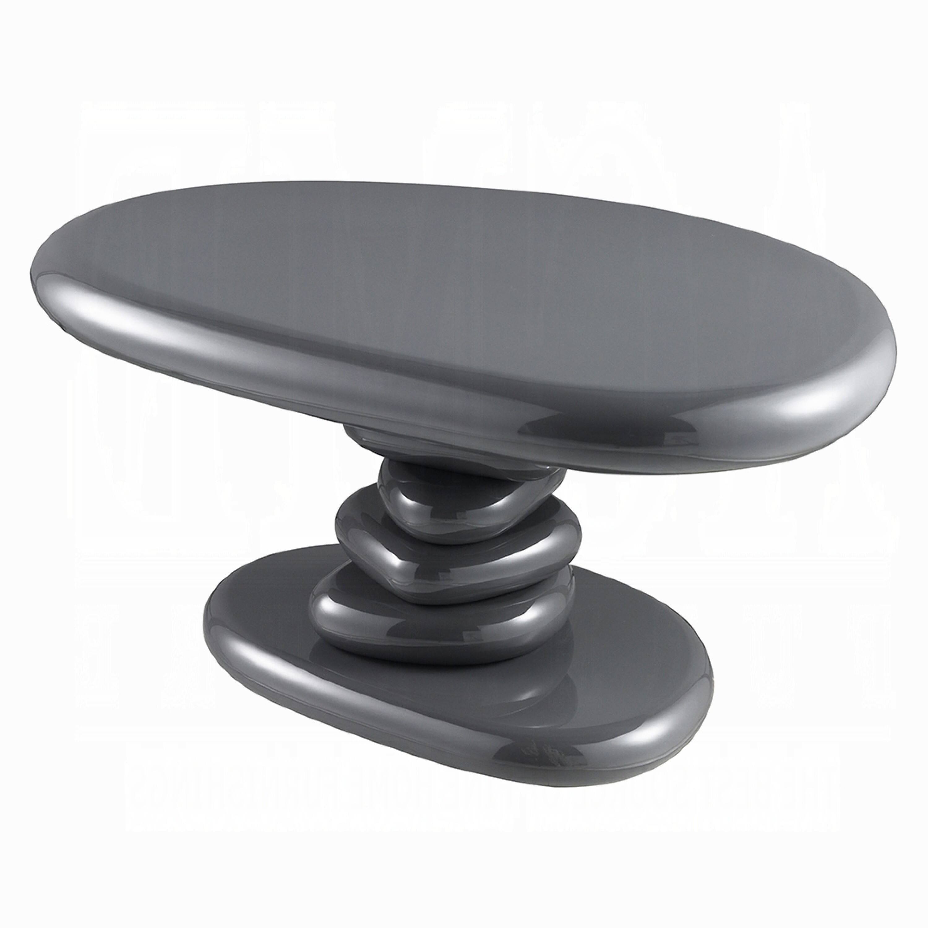 Alt View 2. Manhattan Lane - Fory End Table, 30 Inch Asymmetric Stacked Pebble Base, High Gloss Gray - Gray.