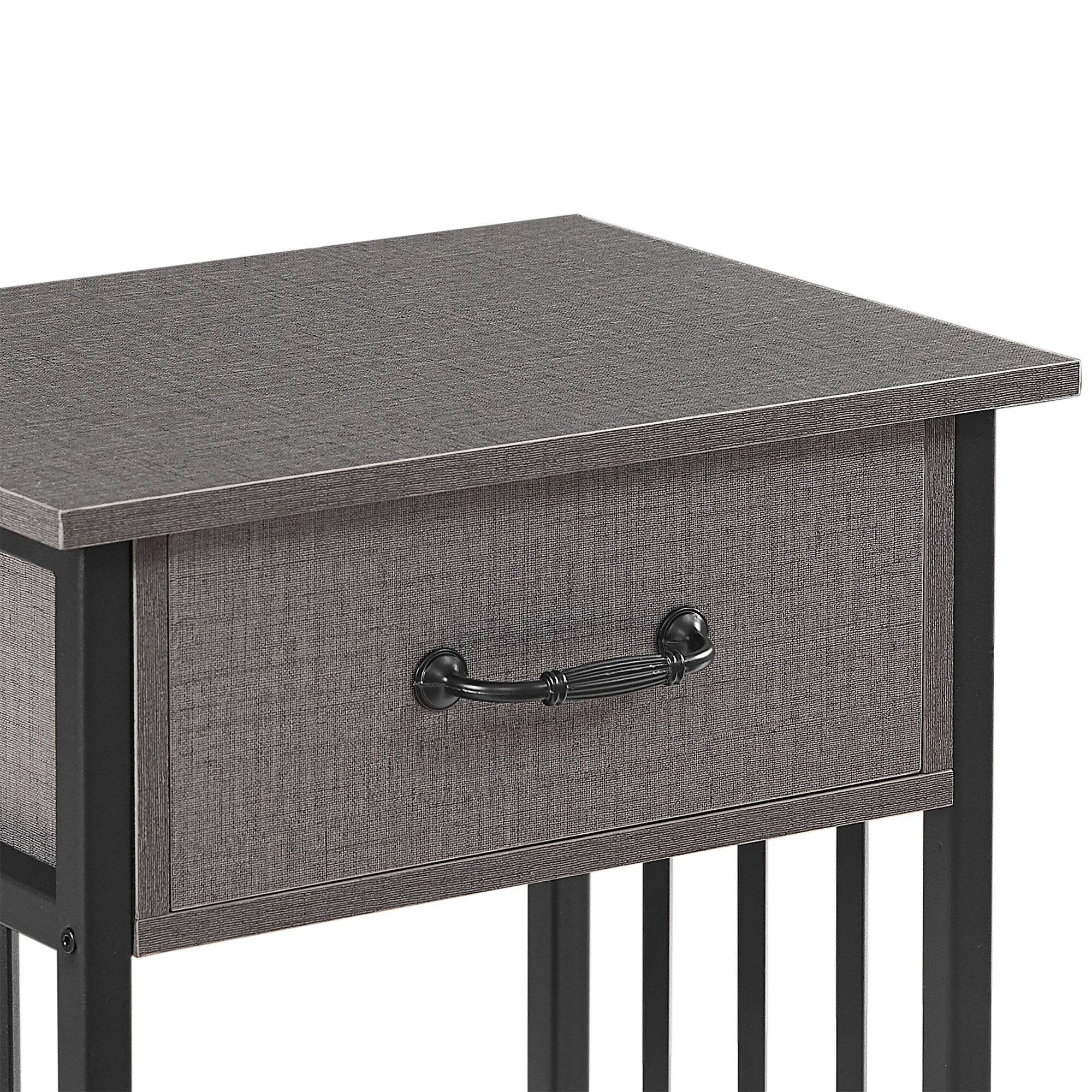 Angle. Vecelo - Industrial Nightstand - Bedside Table with Drawer, Compact End Table with Adjustable Feet, Metal Frame Nightstand - Dark Grey.