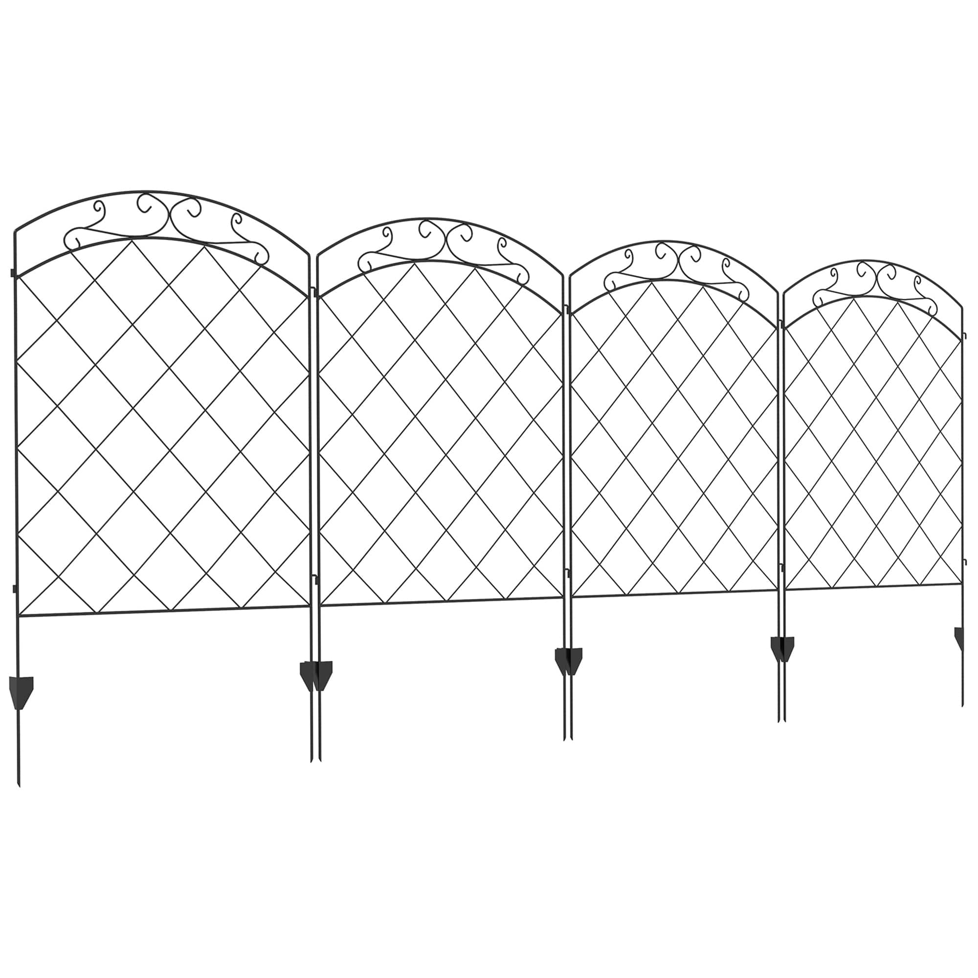 Outsunny - Garden Fence, 4 Pack Steel Fence Panels, 11.5' L x 43" H, Rust-Resistant Animal Barrier Decorative Border Flower Edging - Black