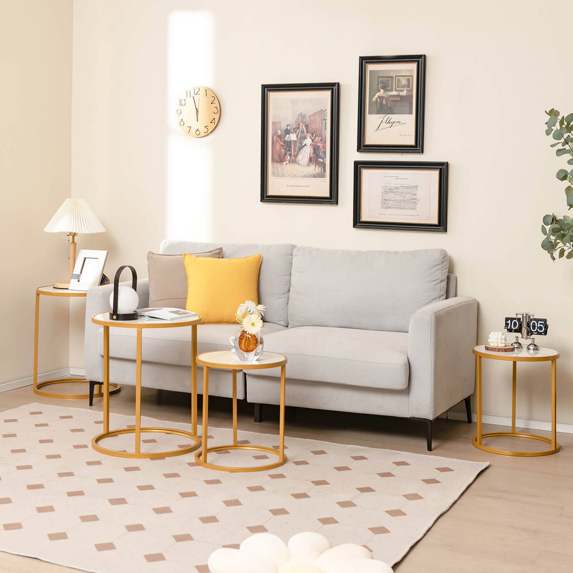 Alt View 2. Gymax - Gymax 2PCS Sintered Stone Top Round Side Table 16''x16'' End Table w/ Golden Metal Frame Gold - White + Gold.