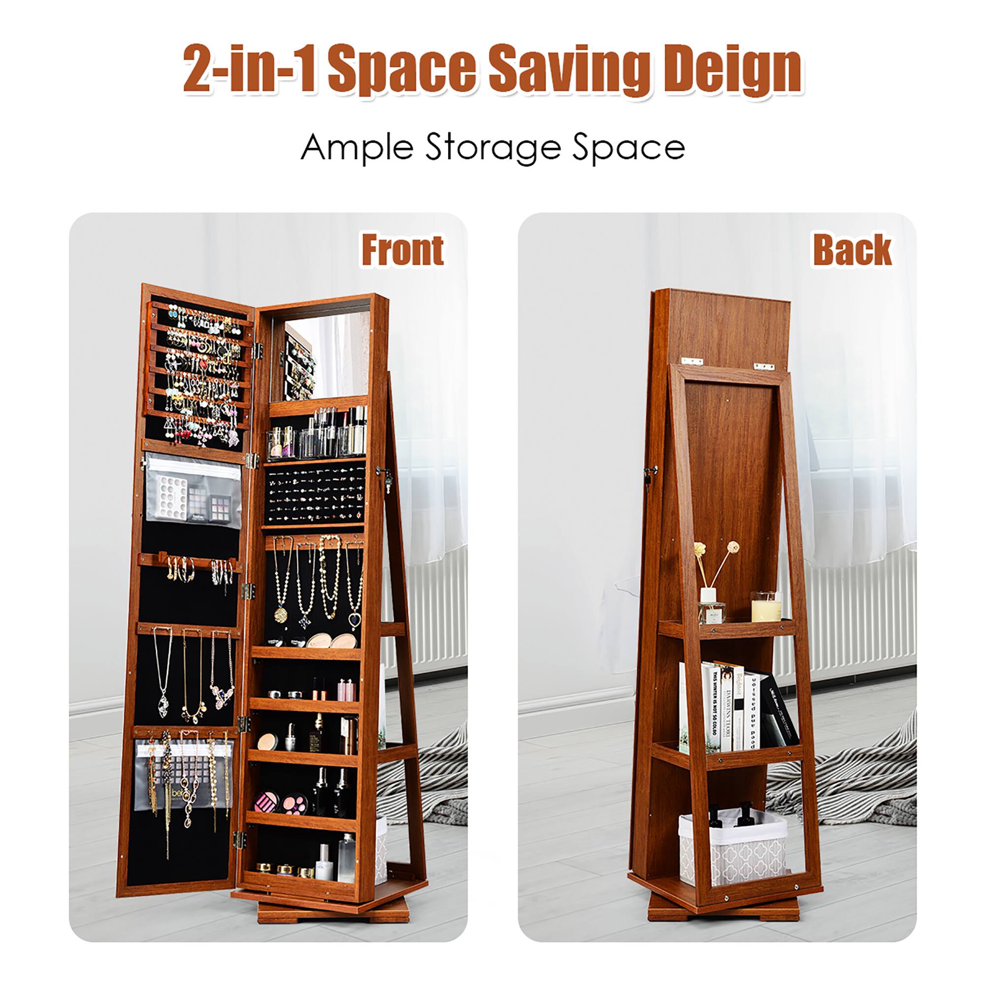 2-in-1 Space Saving Design Ample Storage Space Front and Back