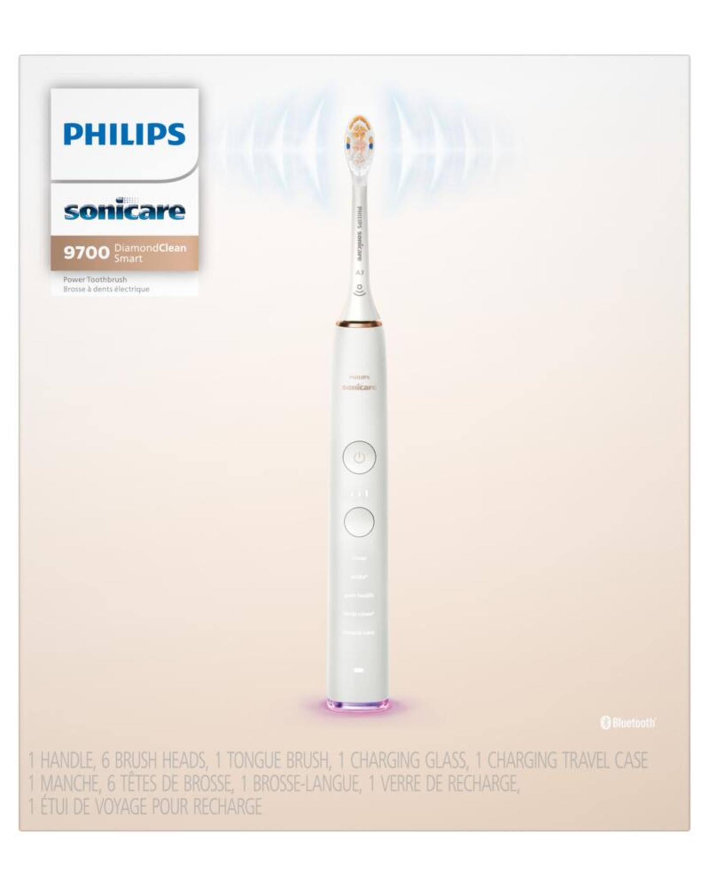 Alt View 15. Philips Sonicare - Philips Sonicare DiamondClean Smart Electric, Rechargeable toothbrush with Charging Travel Case, and 8 Brush Heads - Rose Gold.