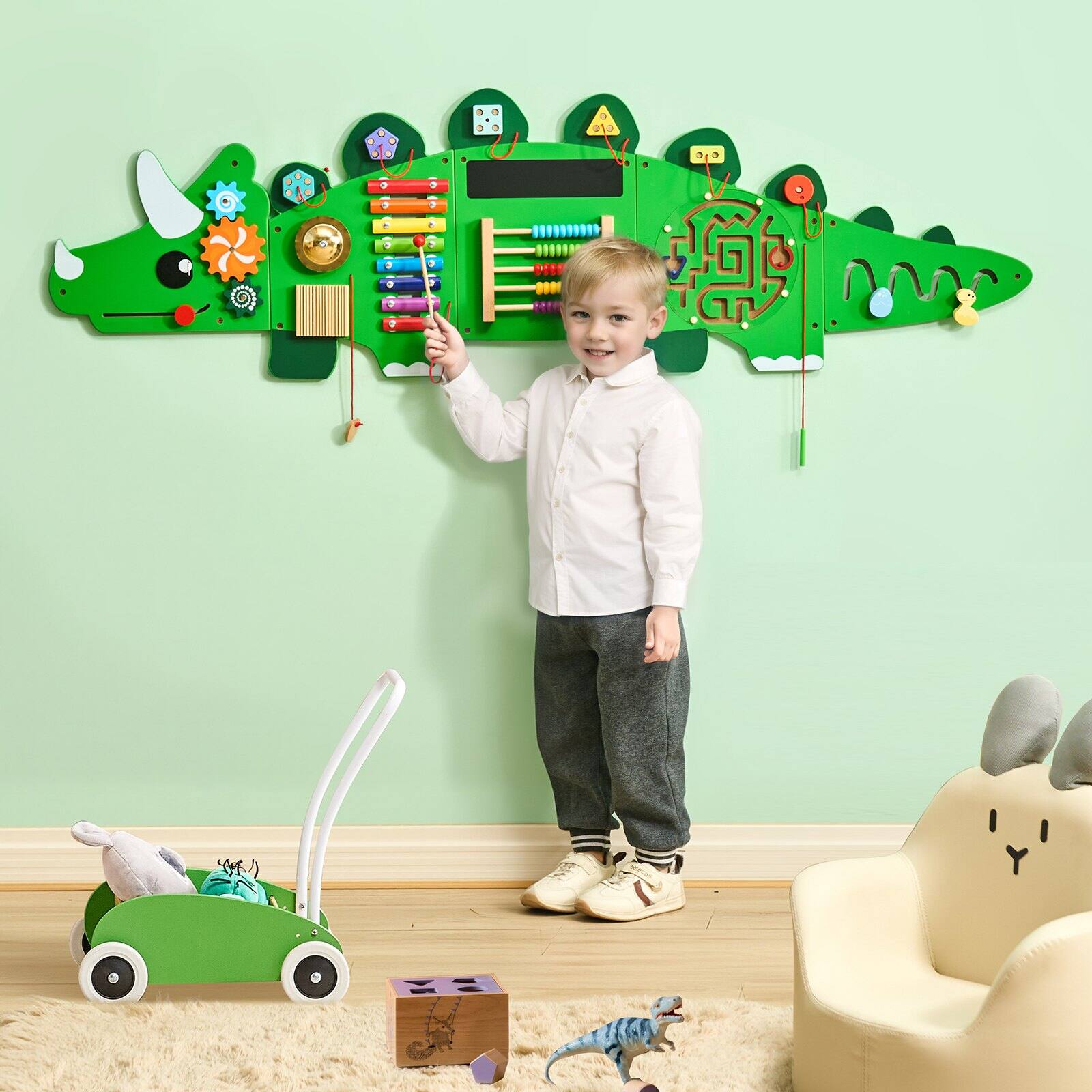 Alt View 1. HONGGE - Montessori Wall Activity Board for Kids with Sensory Learning Games - Green.