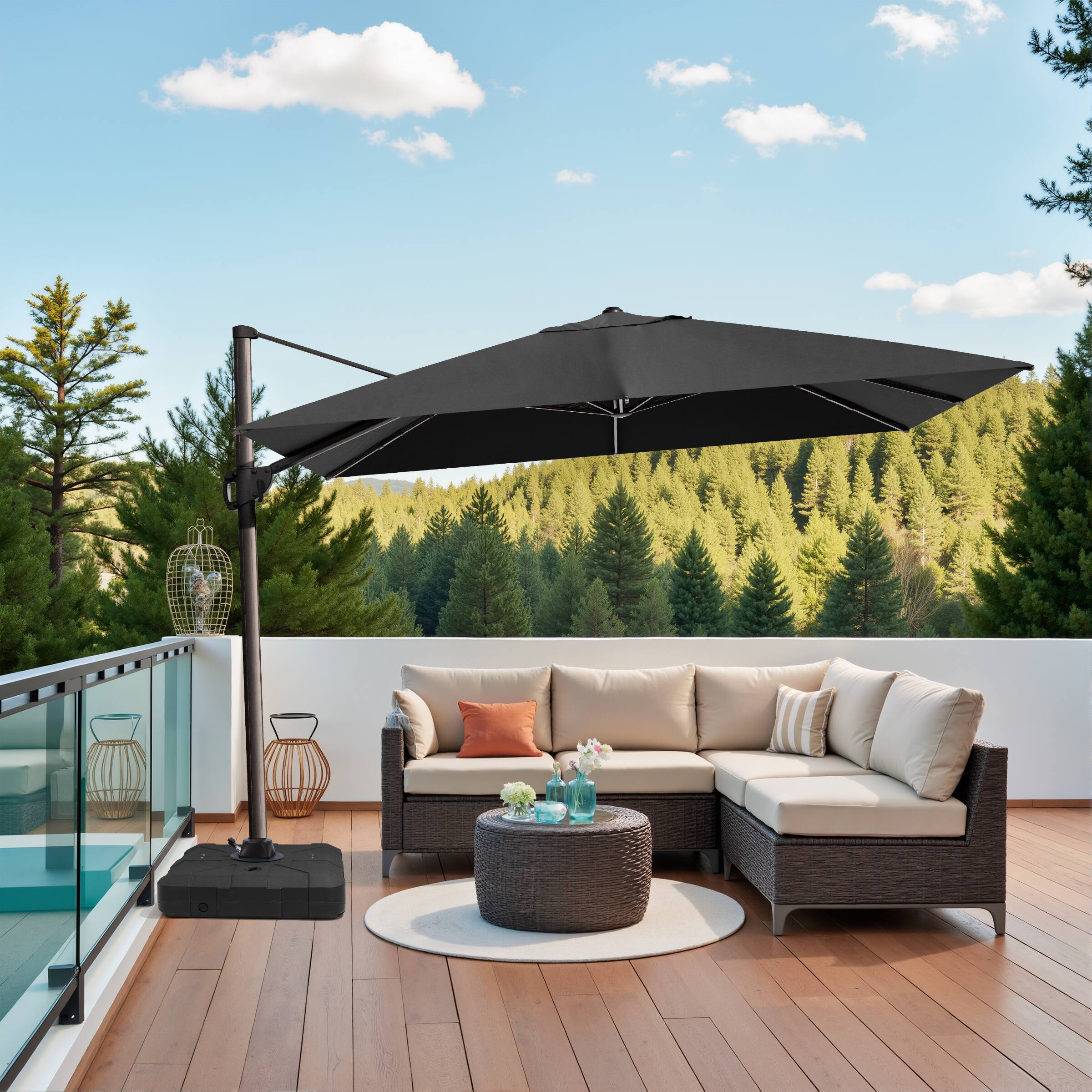 Back. Crestlive Products - Crestlive Products 9x12ft Aluminum Crank Cantilever Patio Umbrella with Base - Black.